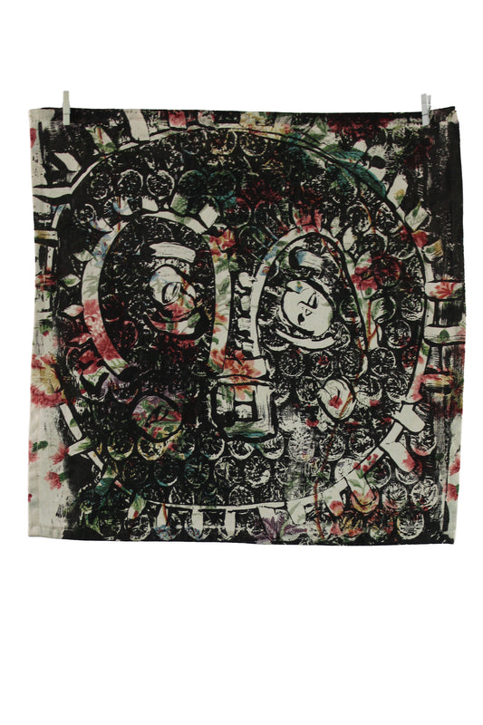 Floral Napkin with Black Mask Print
