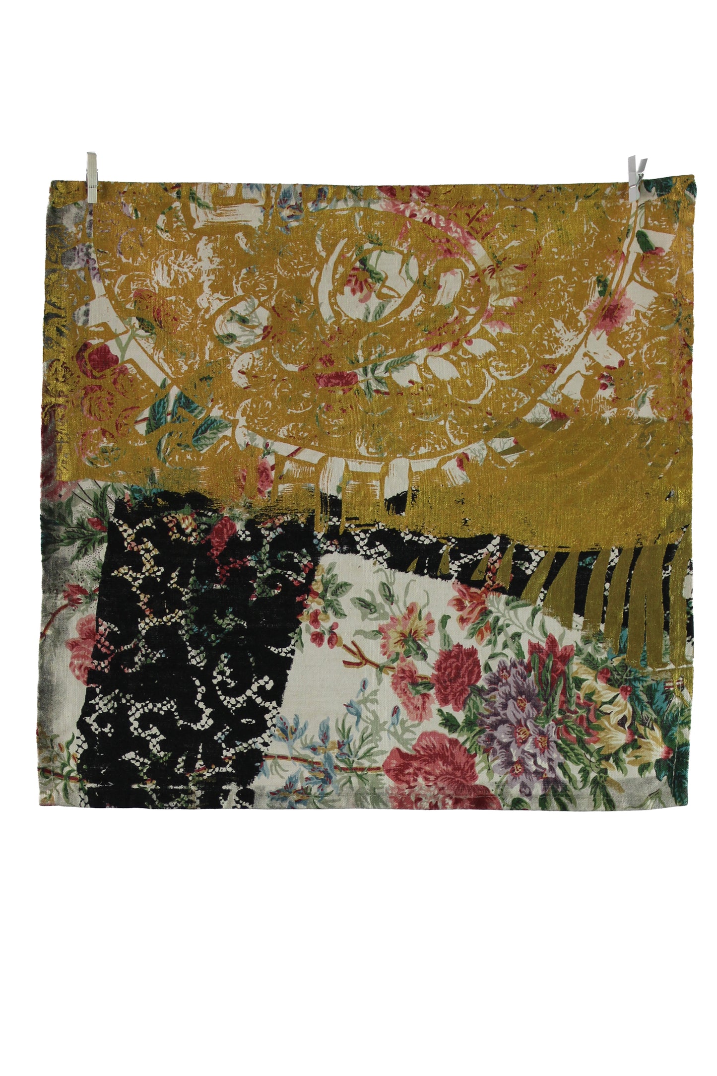 Floral Linen Napkin with Gold and Black Print