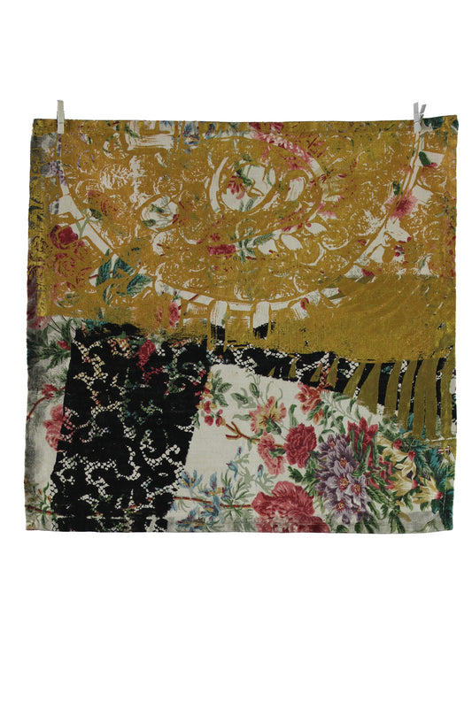 Floral Linen Napkin with Gold and Black Print