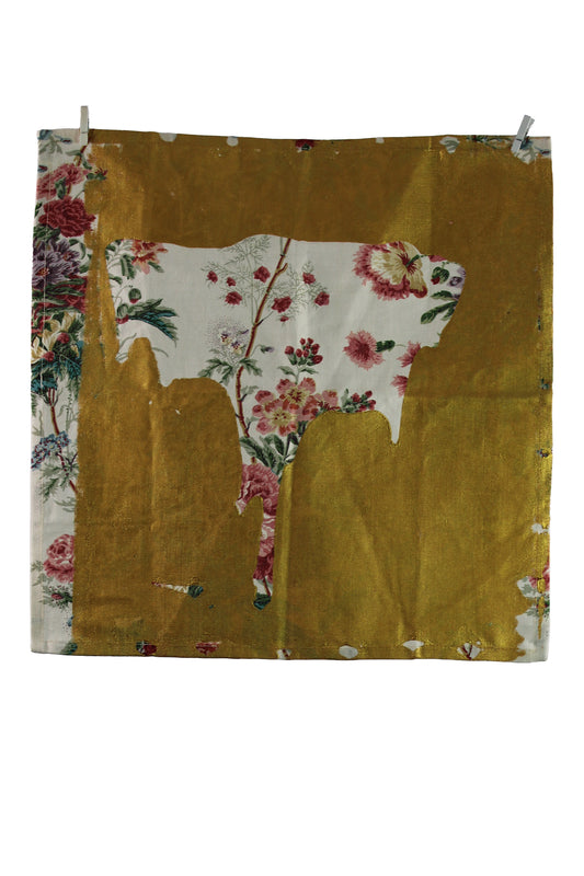 Floral Linen Napkin with Gold Drip