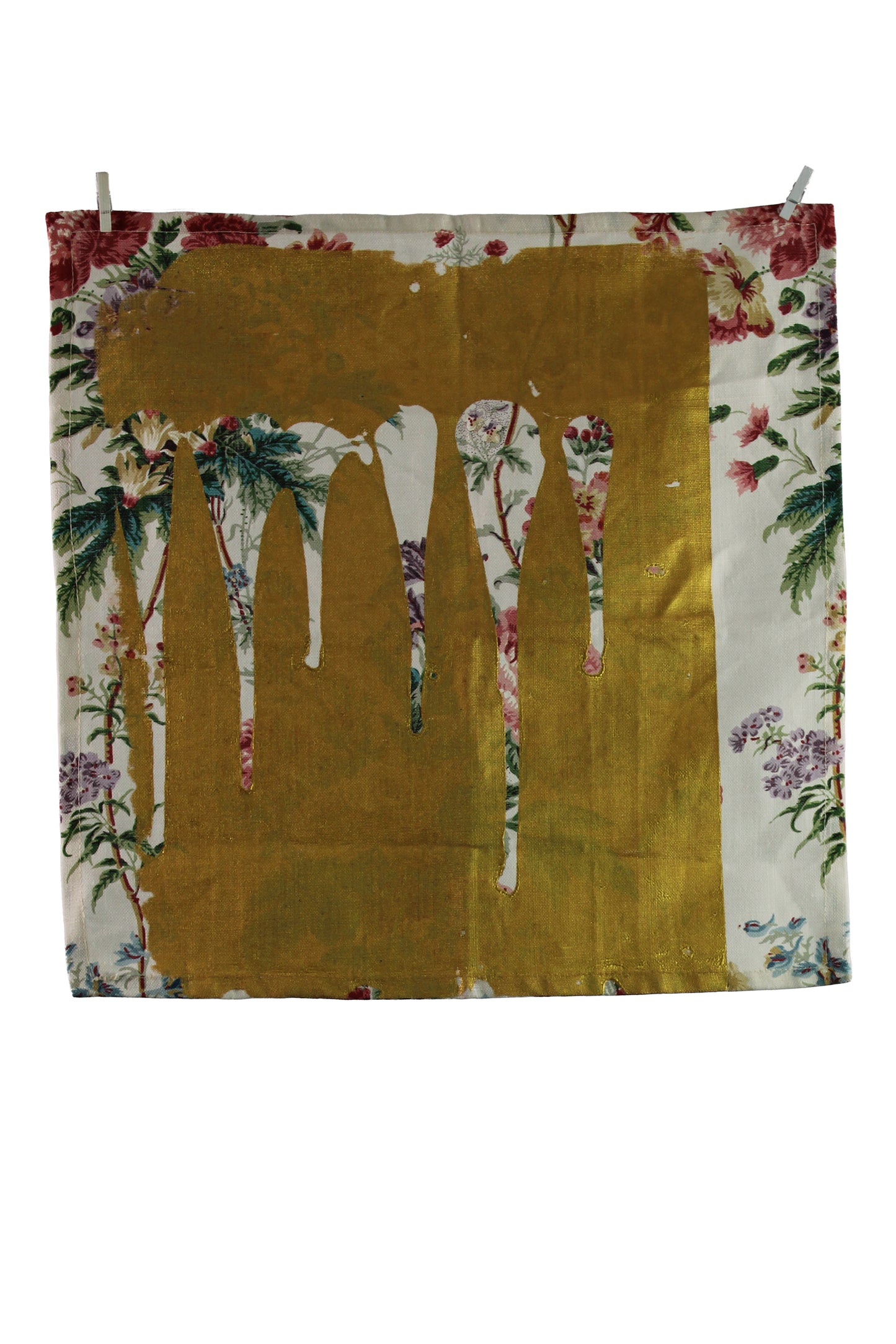 Floral Linen Napkin with Gold Drip