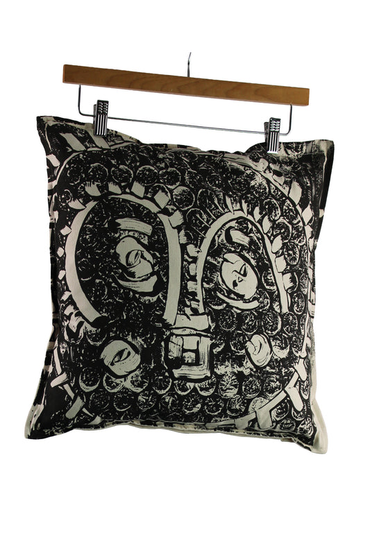 Natural Canvas Pillow with Black Print