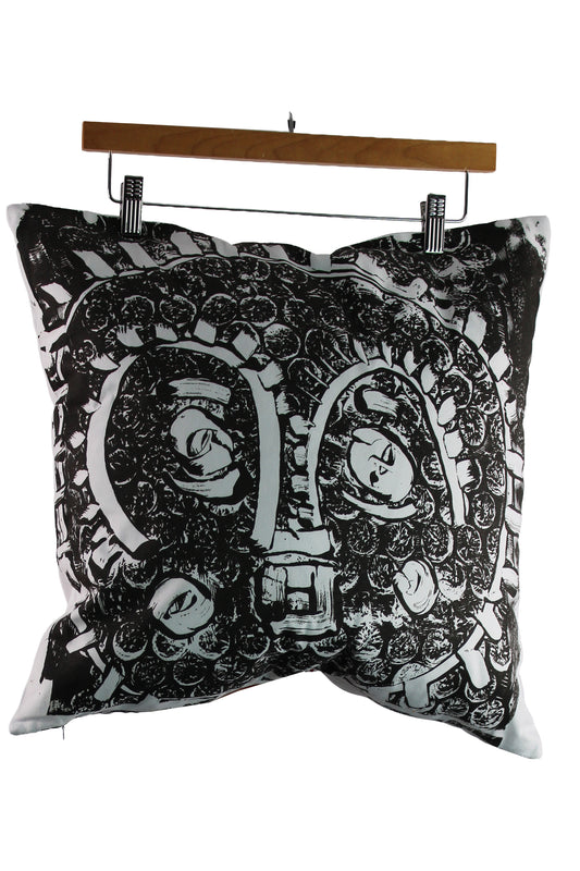 White Cotton Pillow with Black Print