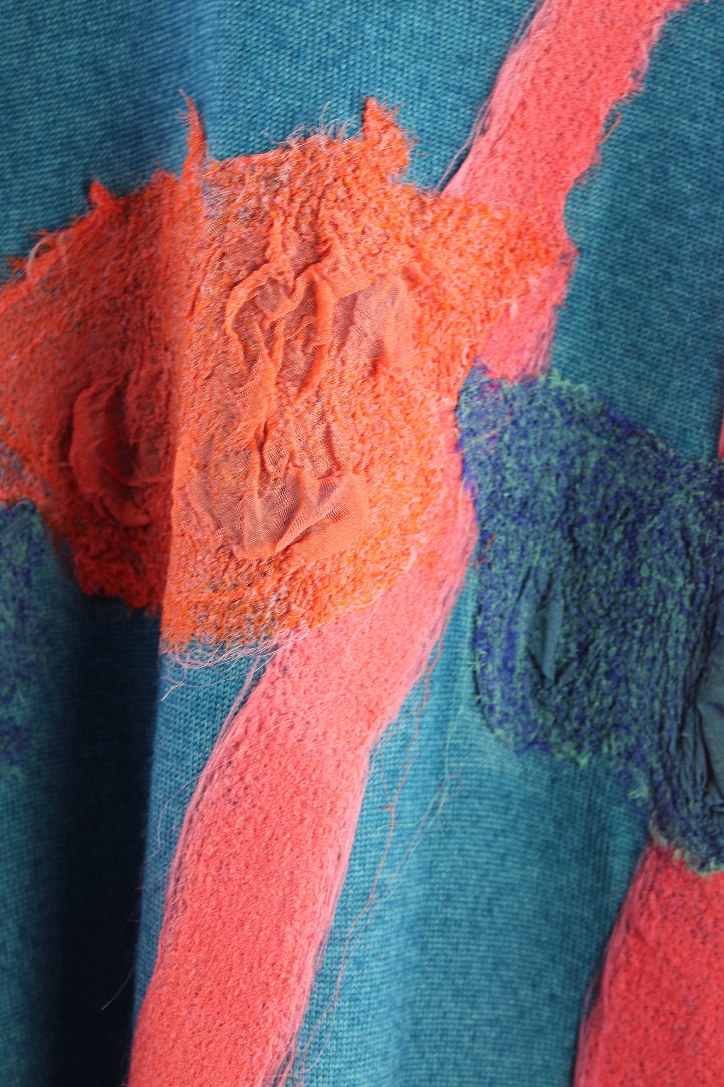 Men's V-Neck Turquoise Wool Sweater with Felting