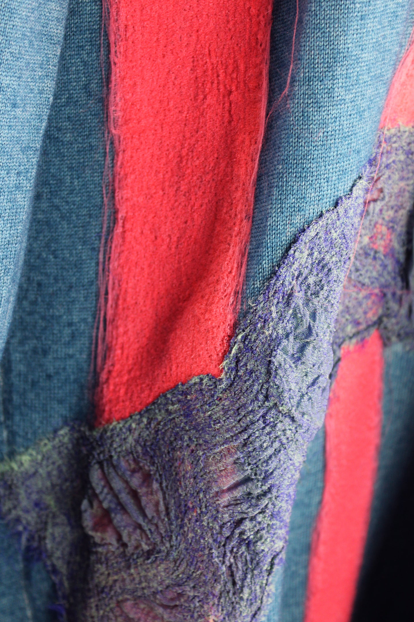 Men's V-Neck Turquoise Wool Sweater with Felting