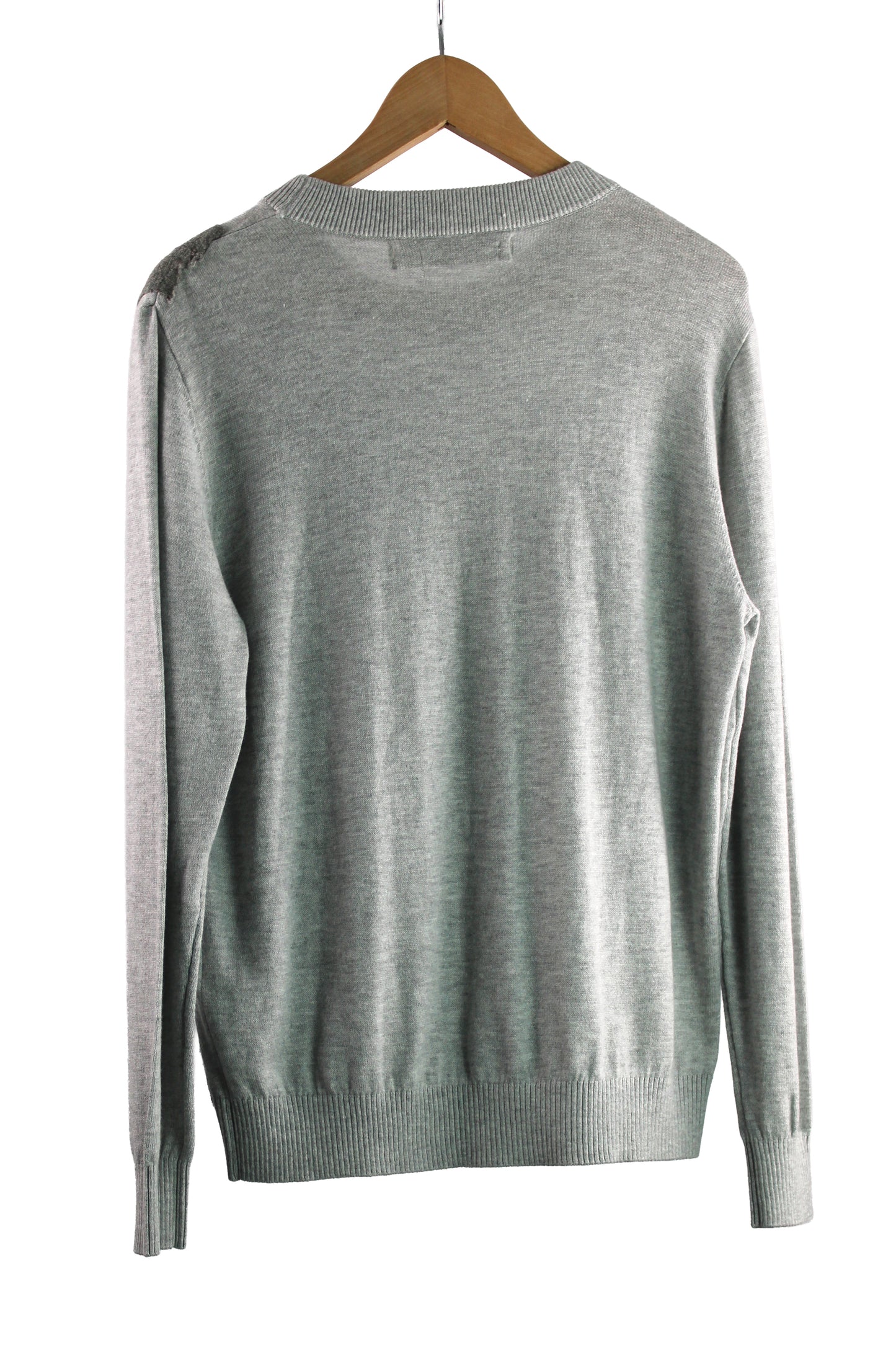 Men's Grey Cashmere Sweater with Blue,Peach and Dark Grey Felt