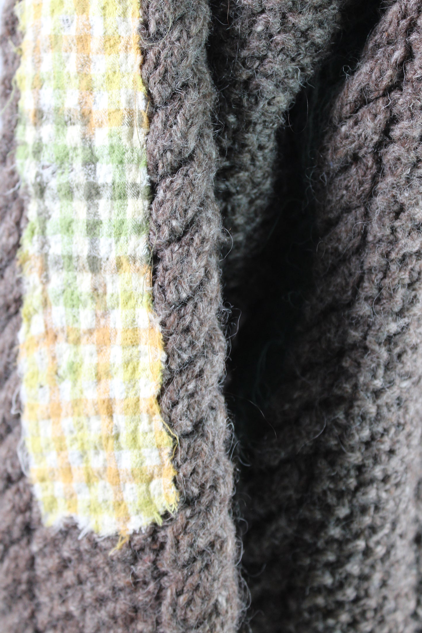 Hand Woven Brown Cable Knit Sweater with Green Felt