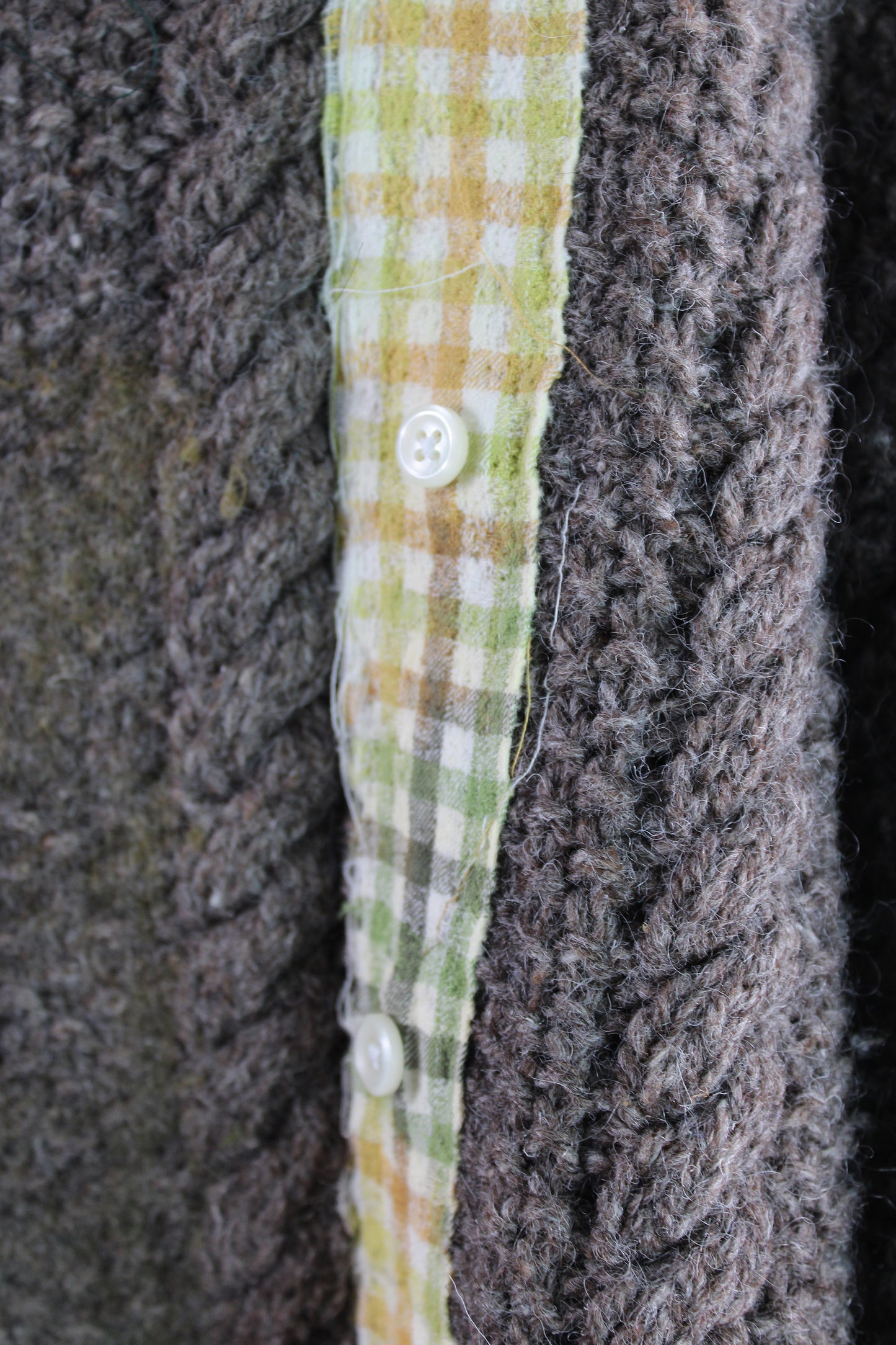 Hand Woven Brown Cable Knit Sweater with Green Felt