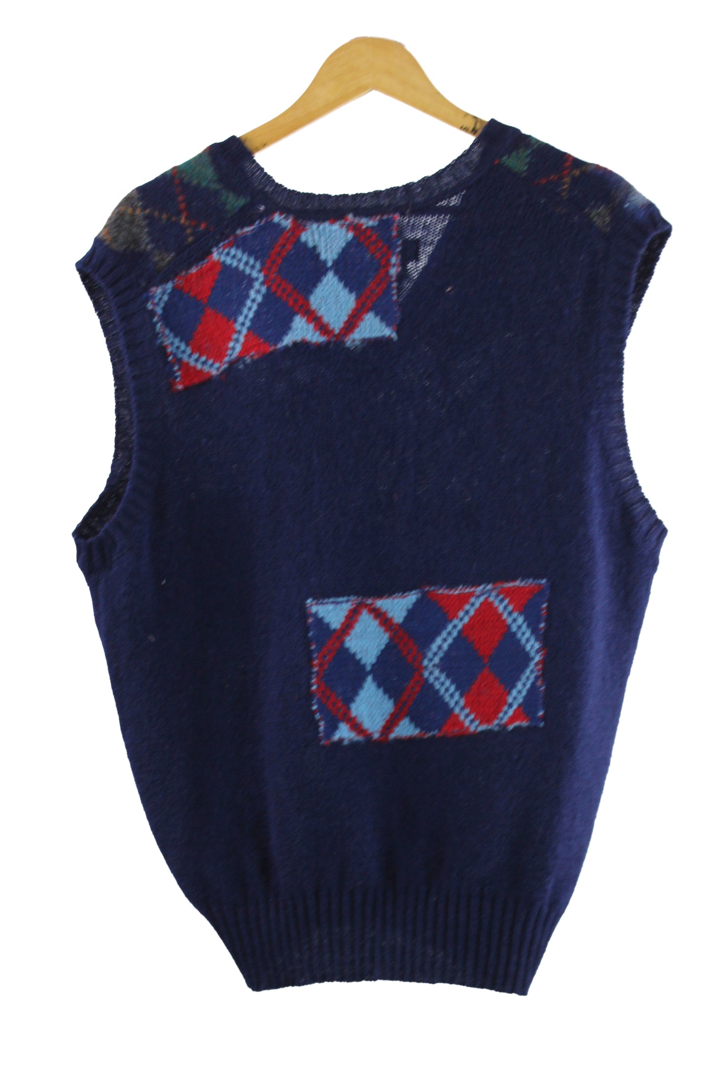 Blue and Green Argyle Wool Sweater Vest with Felt
