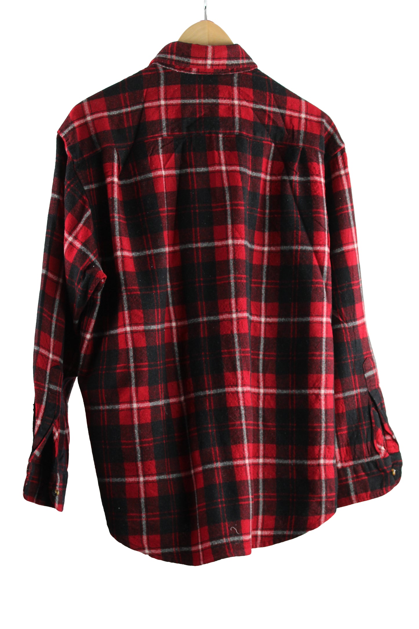 Men's Wool Red Plaid Flannel Shirt with Black Foil Application