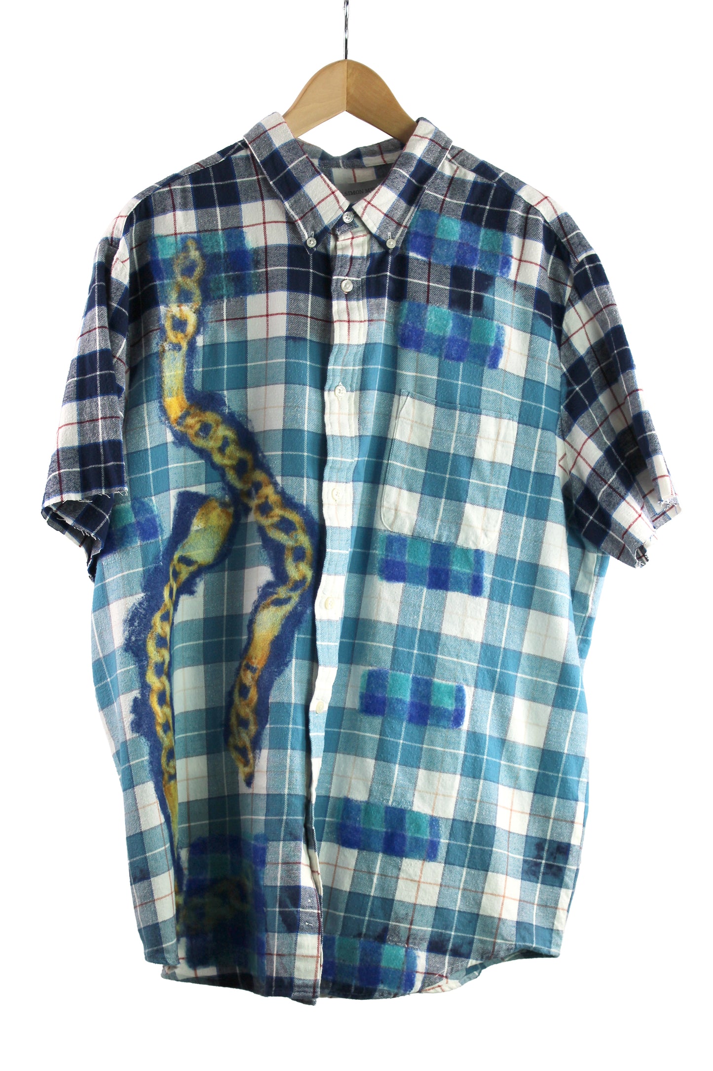 Men's Short Sleeve Cotton Flannel Shirt with Felt
