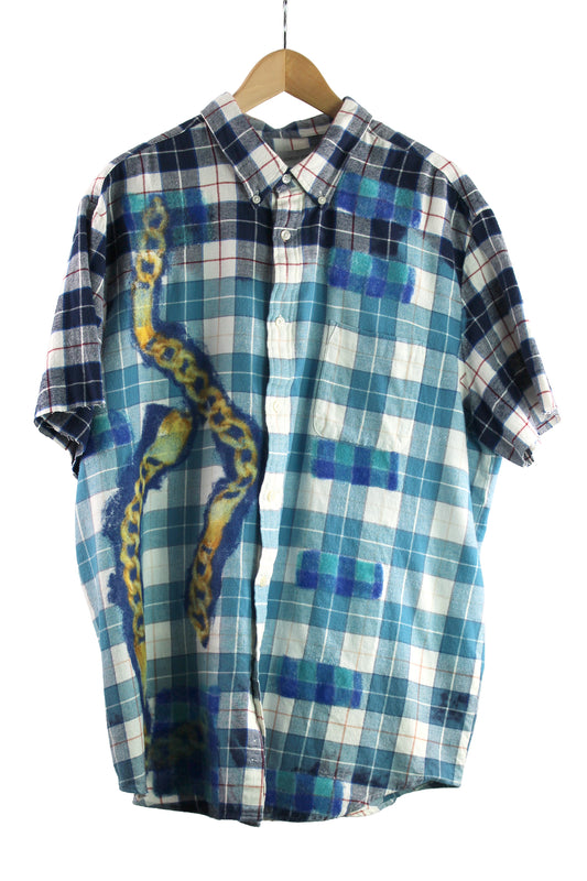 Men's Short Sleeve Cotton Flannel Shirt with Felt