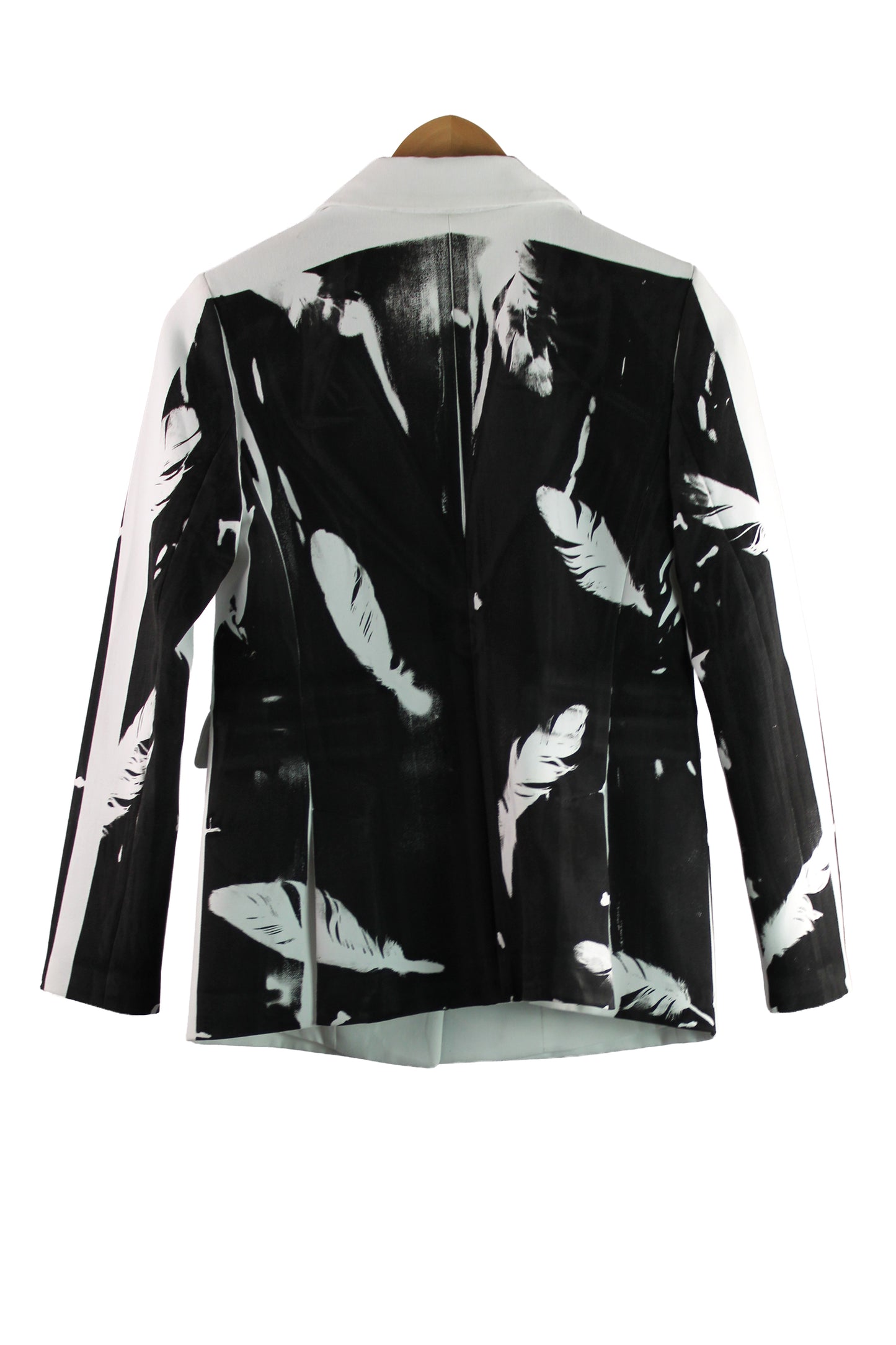 Women's Rayon Blend White Blazer with Black Feather Print