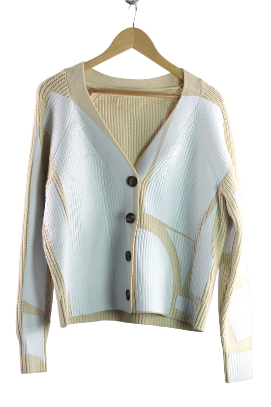 Women's Cream Cotton Cable Knit Cardigan with White Matte Foil