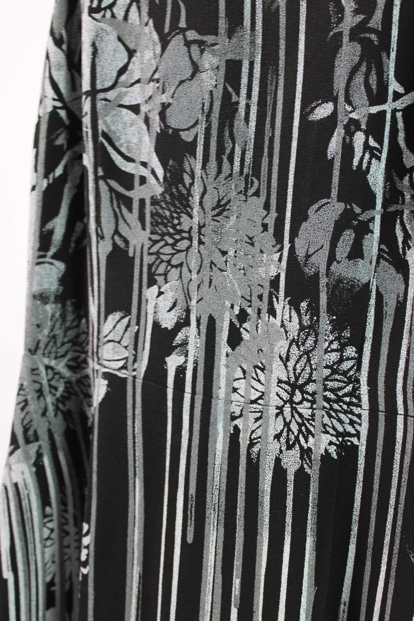Sleeveless Floor Length Black Rayon Dress with Silver Print
