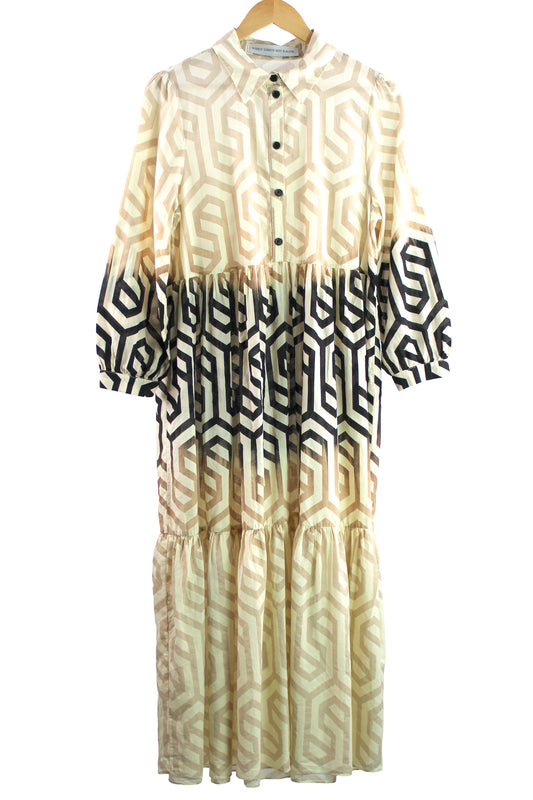 Geometric Black Faded Cotton Prairie Dress
