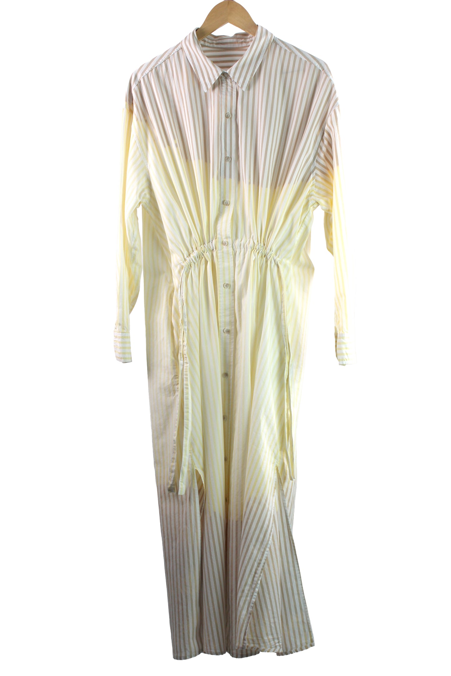 Long Sleeve Beige Faded Cotton Day Dress