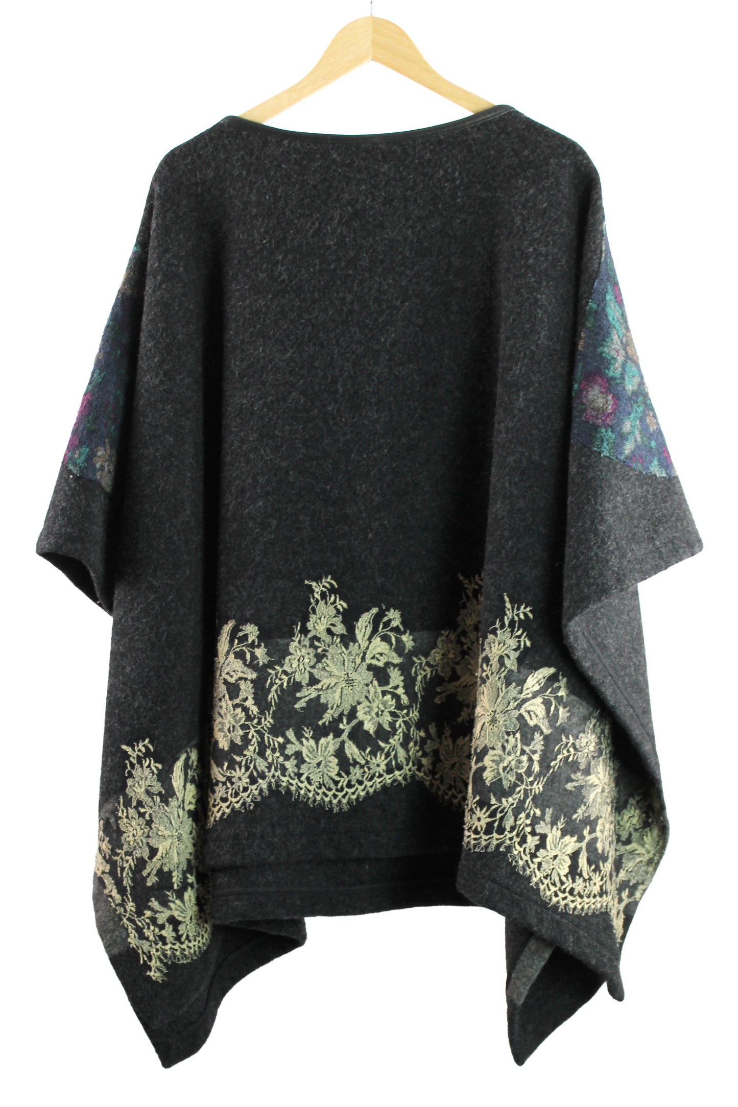 Vintage Coach Grey Wool Poncho with Felted Lace