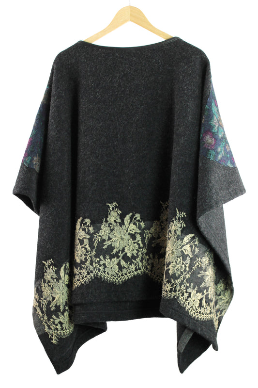Vintage Coach Grey Wool Poncho with Felted Lace