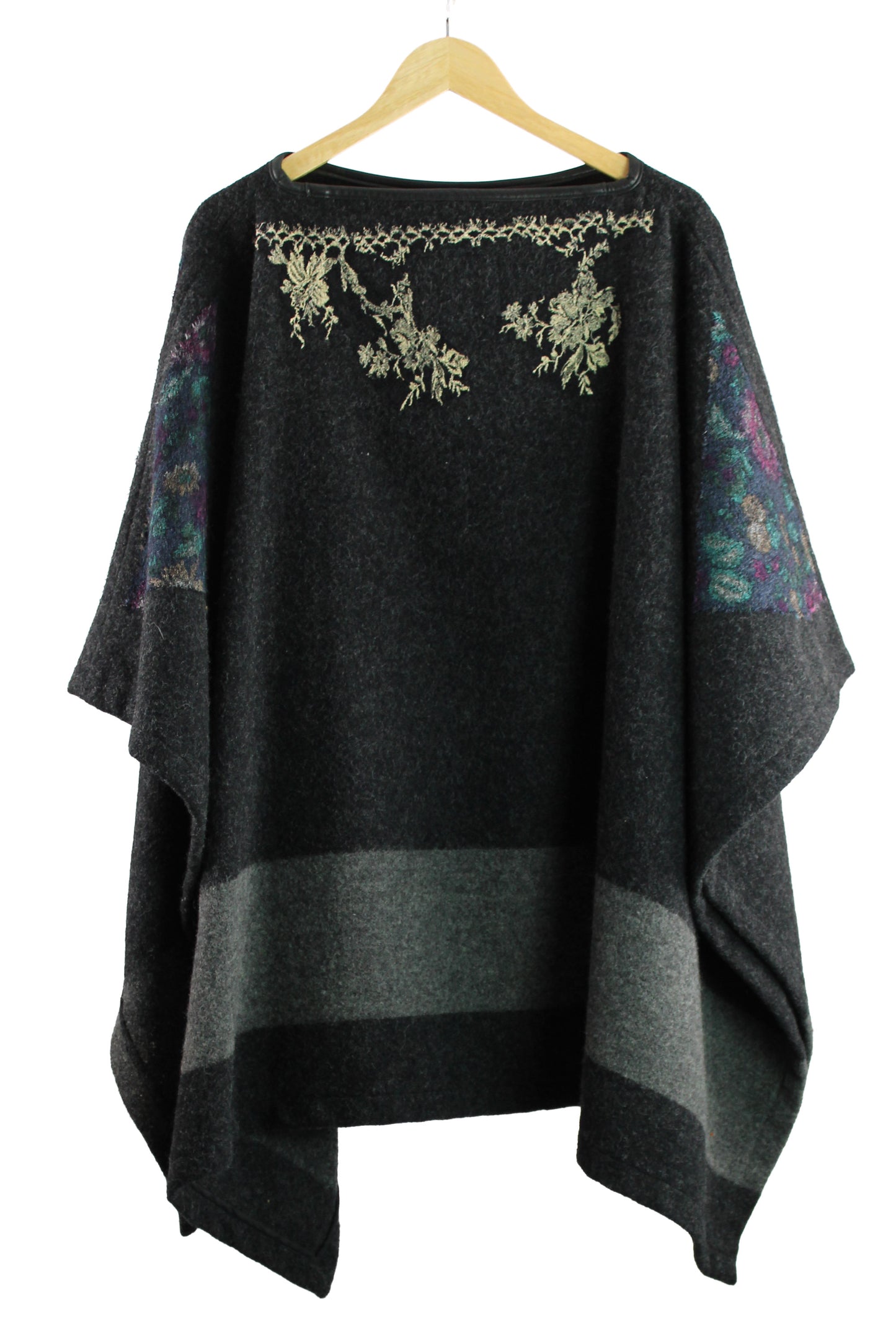 Vintage Coach Grey Wool Poncho with Felted Lace