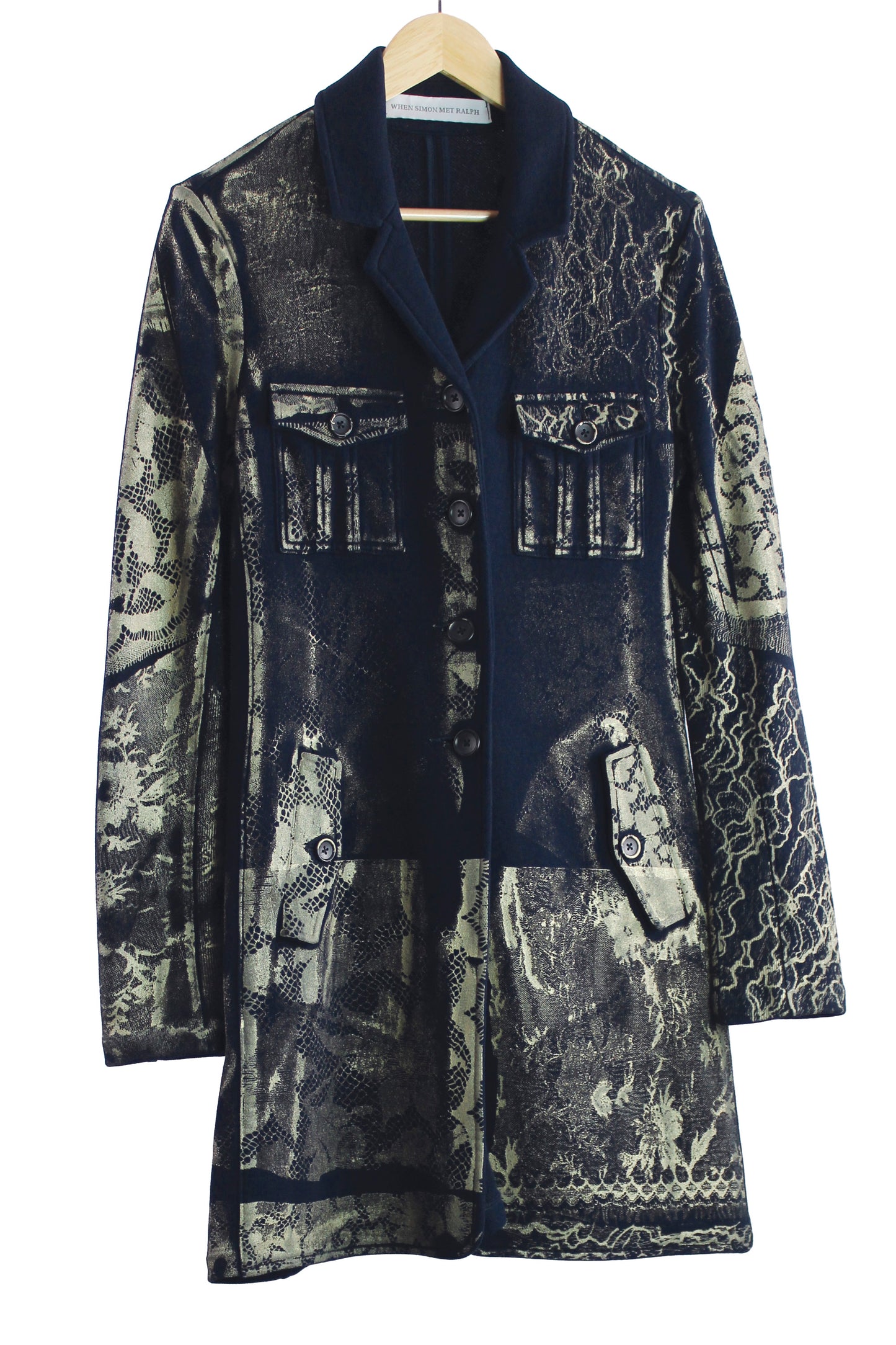 Navy Cotton Jacket with Lace Print