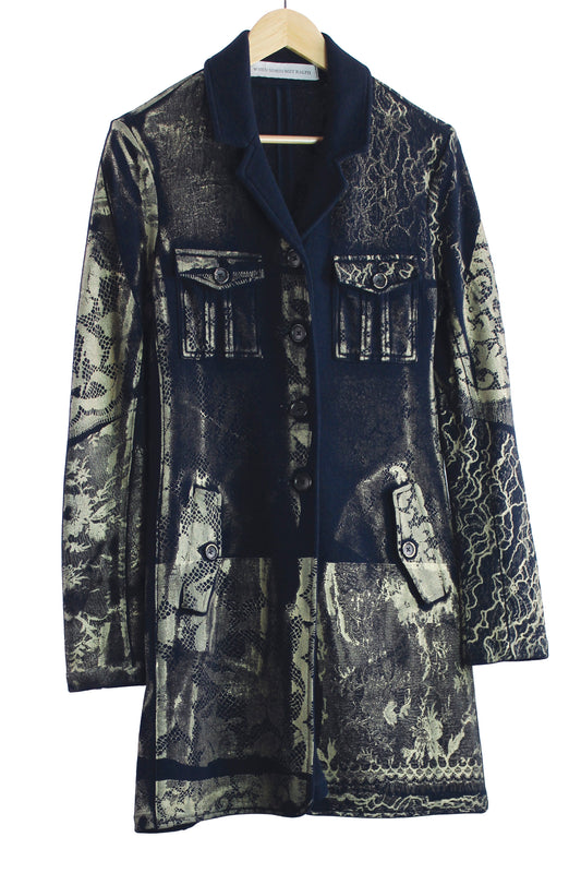 Navy Cotton Jacket with Lace Print