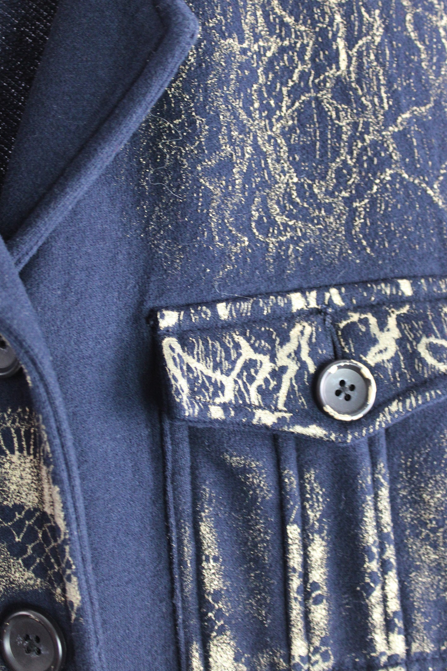 Navy Cotton Jacket with Lace Print