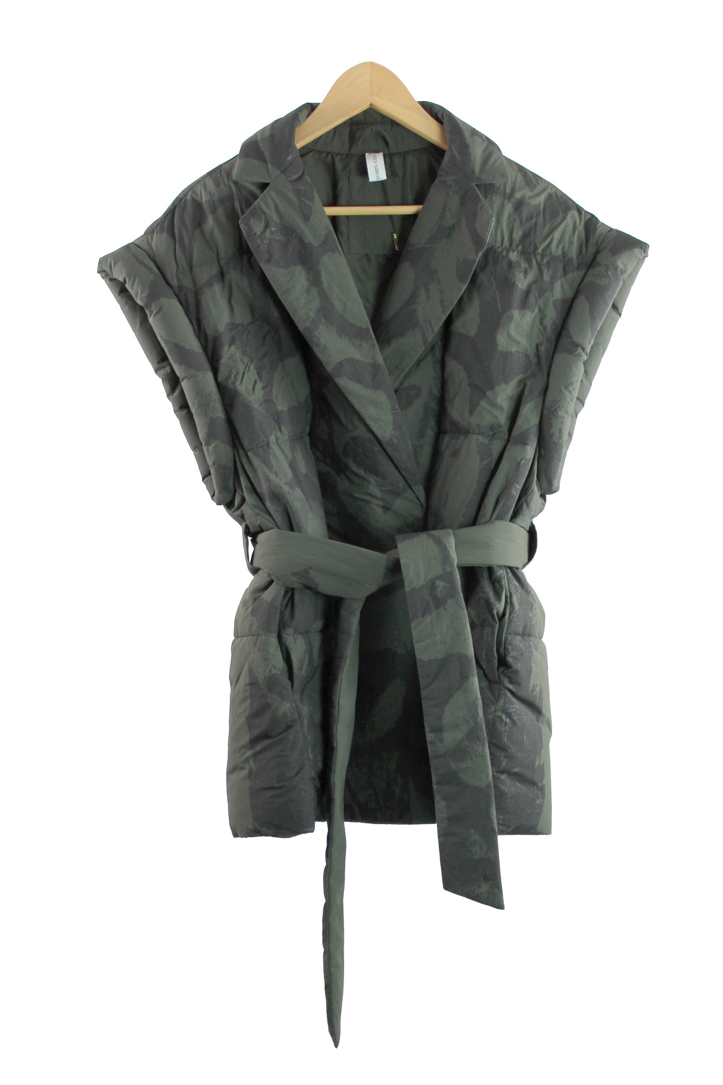 Green Puffer Vest with Black Print