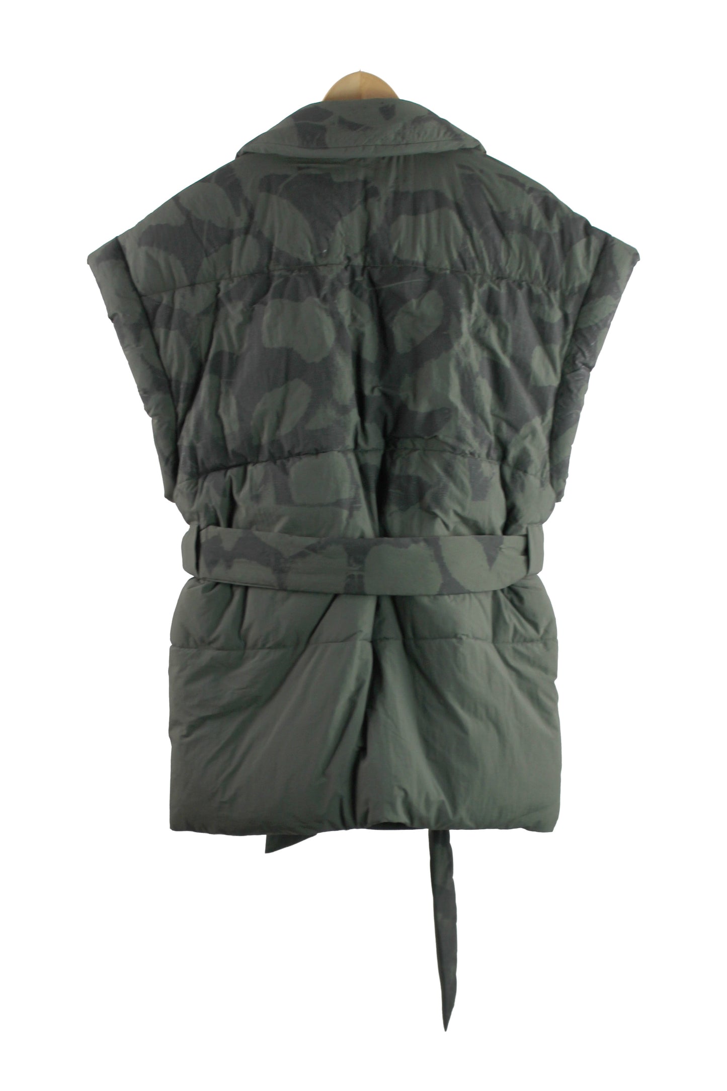 Green Puffer Vest with Black Print