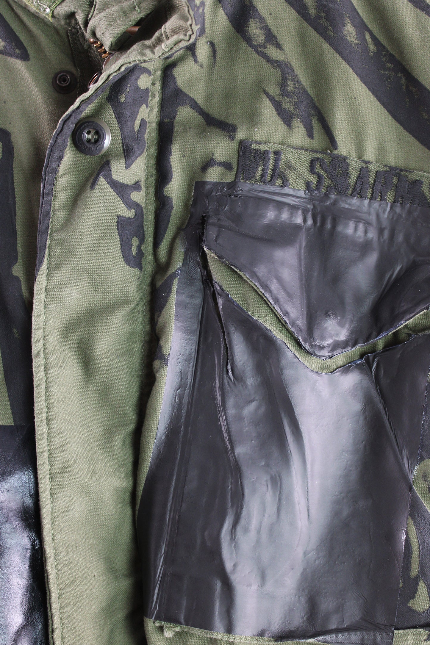 Army Surplus Jacket with Black Print and Black Foil