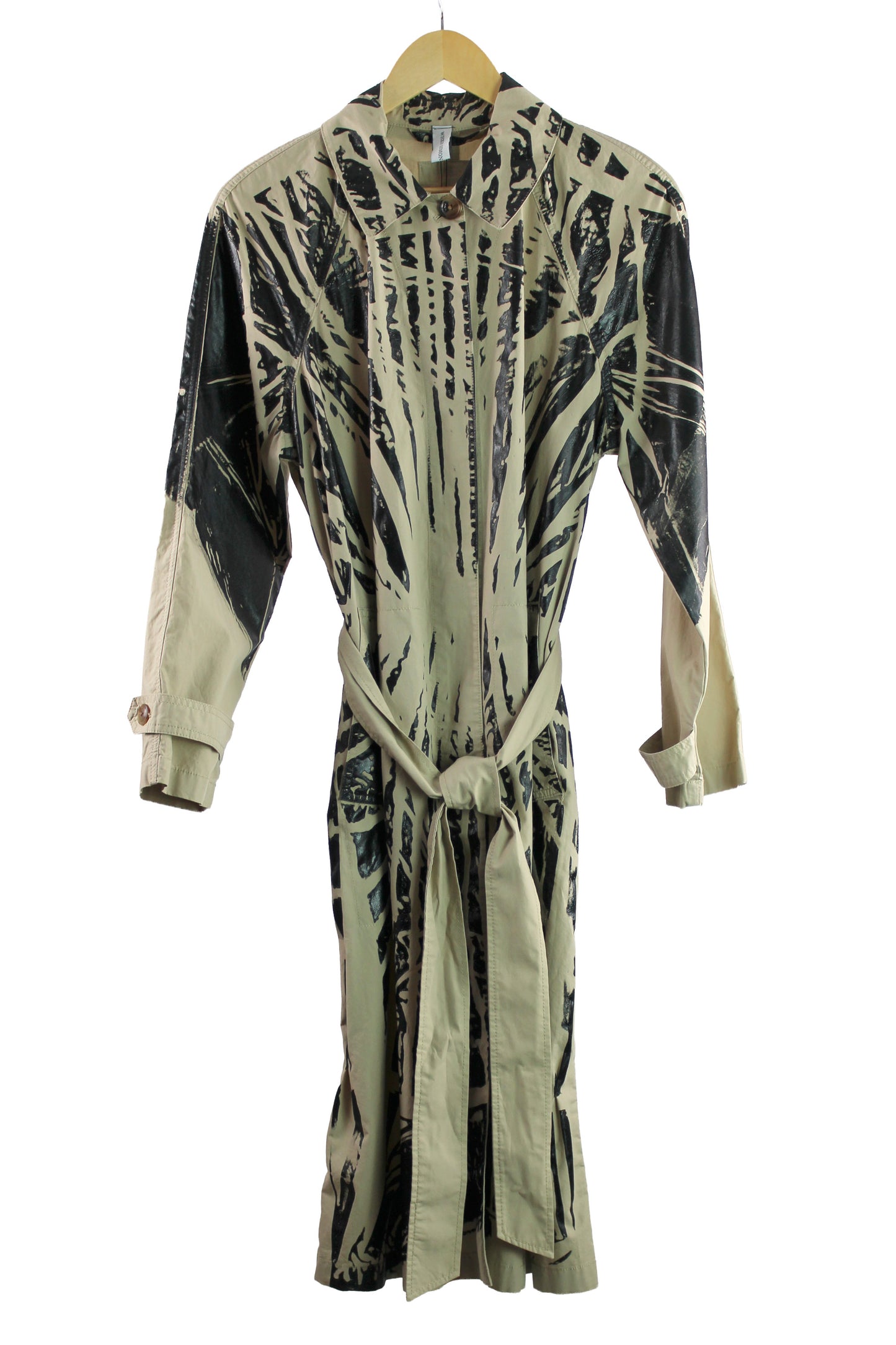Beige Trench with Black Abstract Print