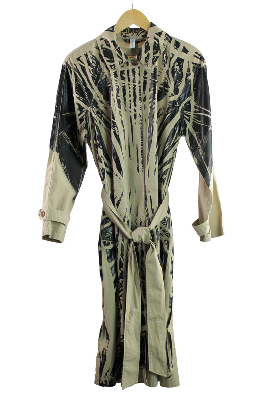 Beige Trench with Black Abstract Print