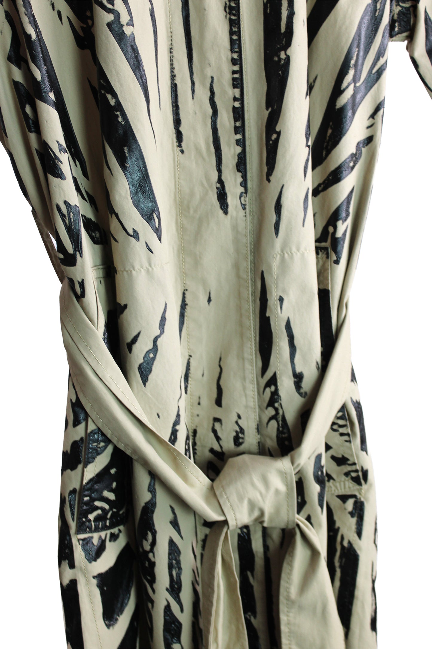 Beige Trench with Black Abstract Print