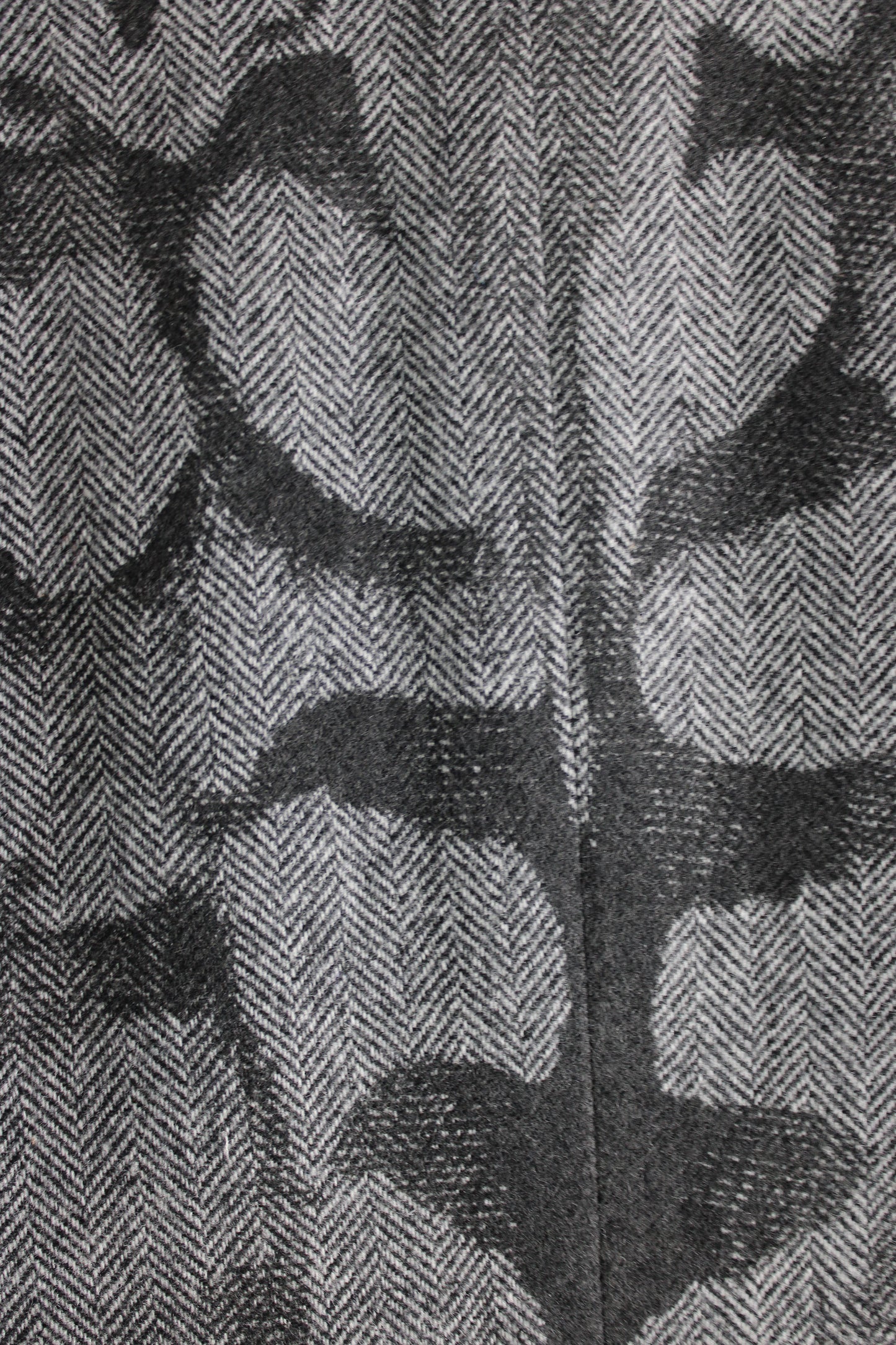 Grey Herringbone Wool Blazer with Black Abstract Feather Print