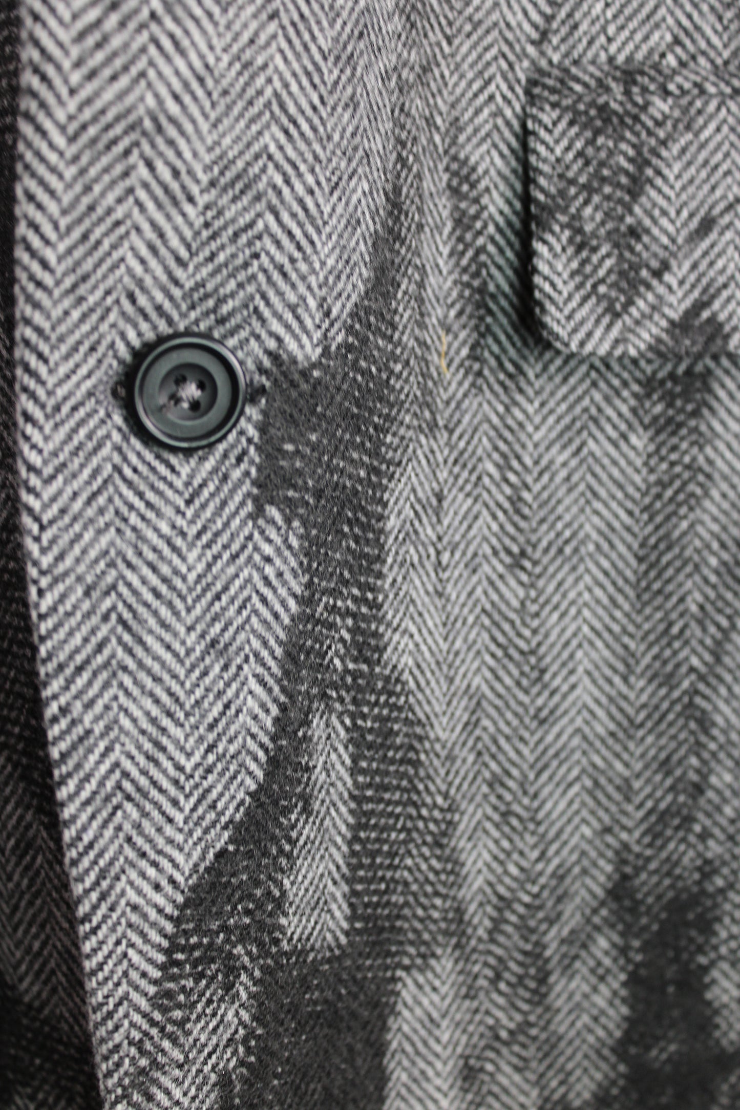 Grey Herringbone Wool Blazer with Black Abstract Feather Print