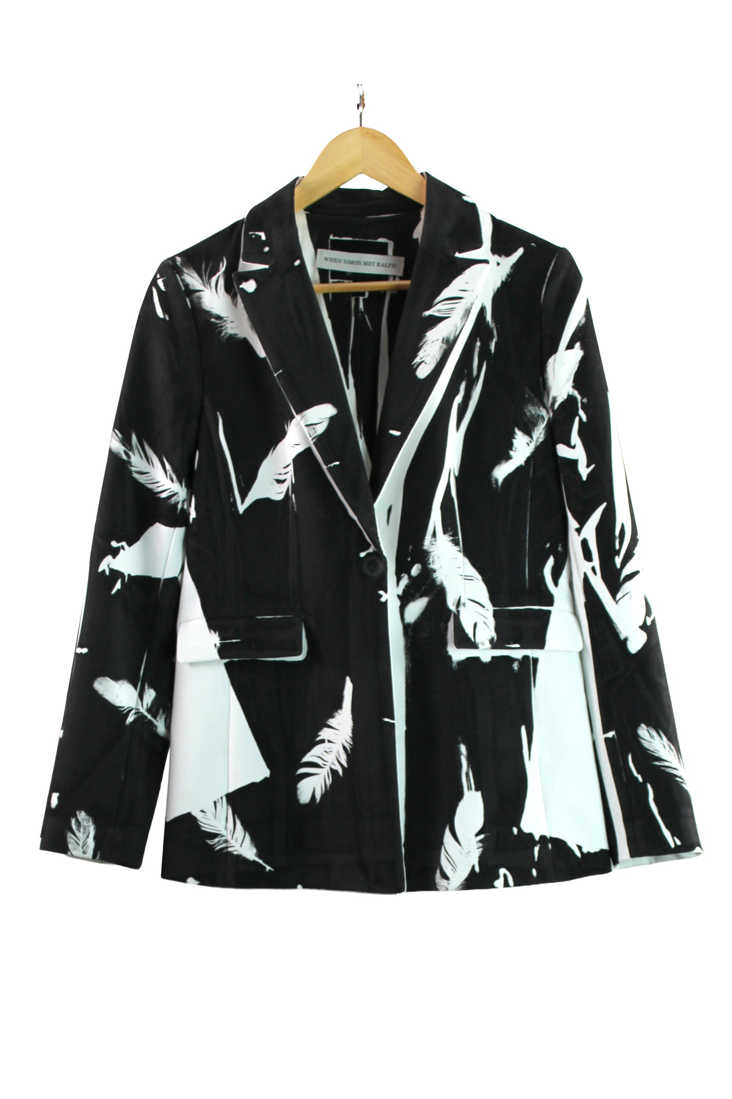 White Blazer with Black Feather Print
