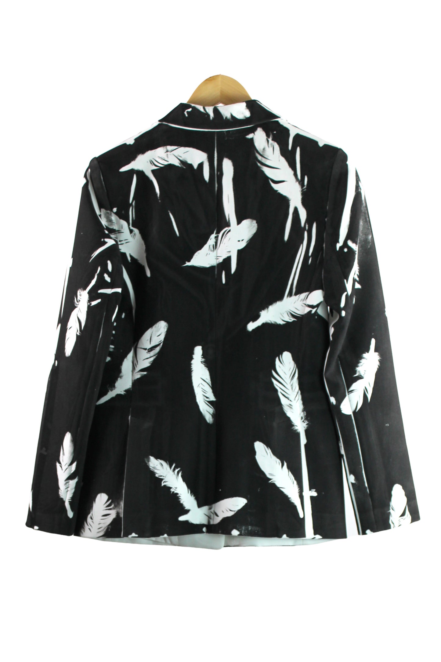 White Blazer with Black Feather Print