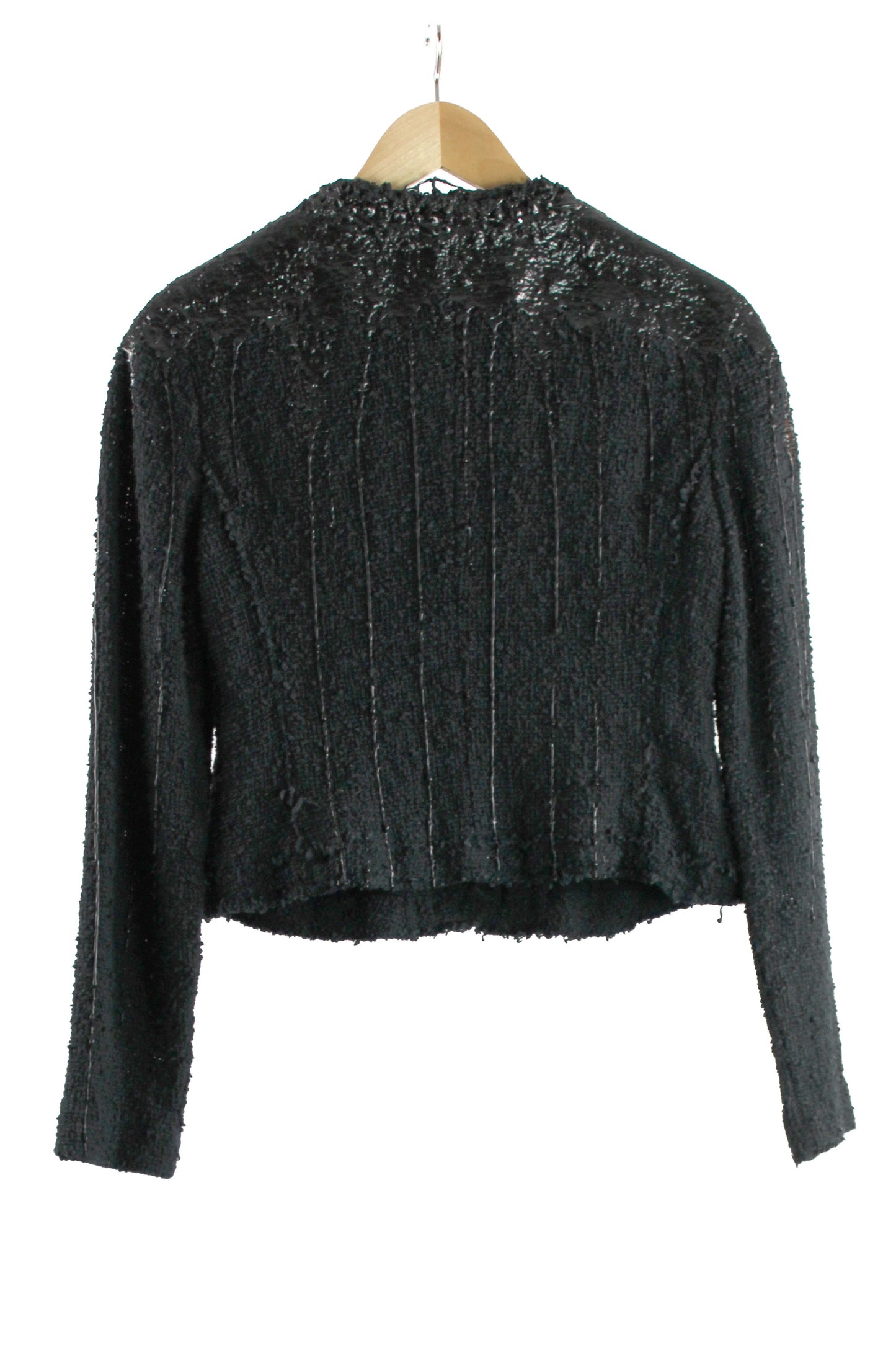 Black Cotton Knit Cropped Jacket with Rubber Dripping