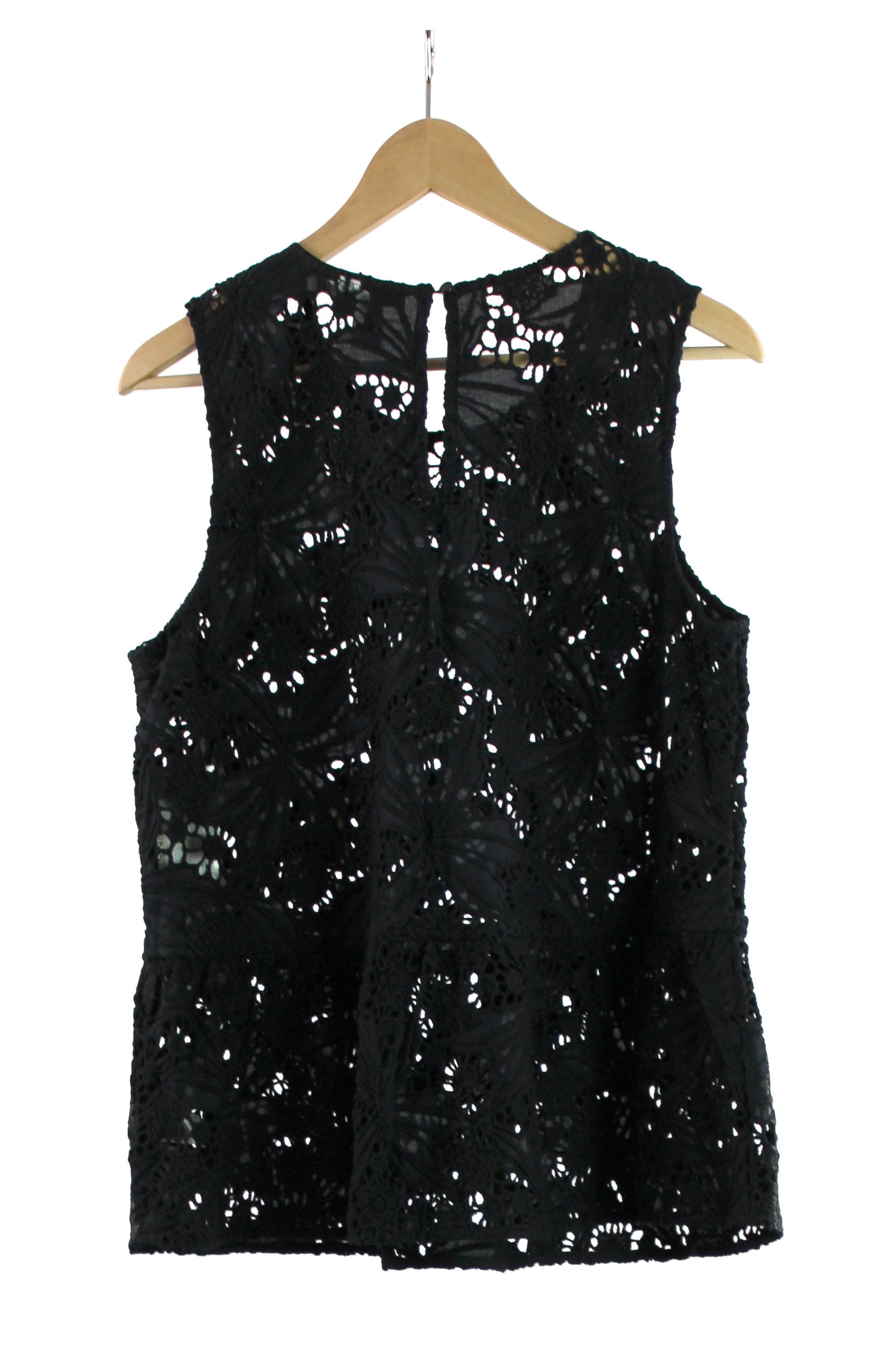 Sleeveless Black Lace Top with White and Black Print