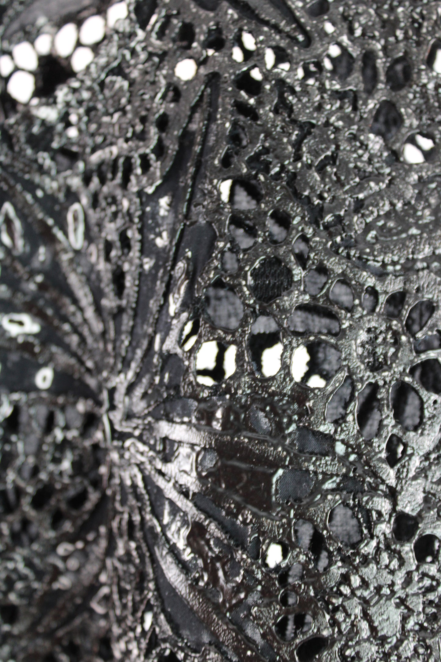 Sleeveless Black Lace Top with White and Black Print