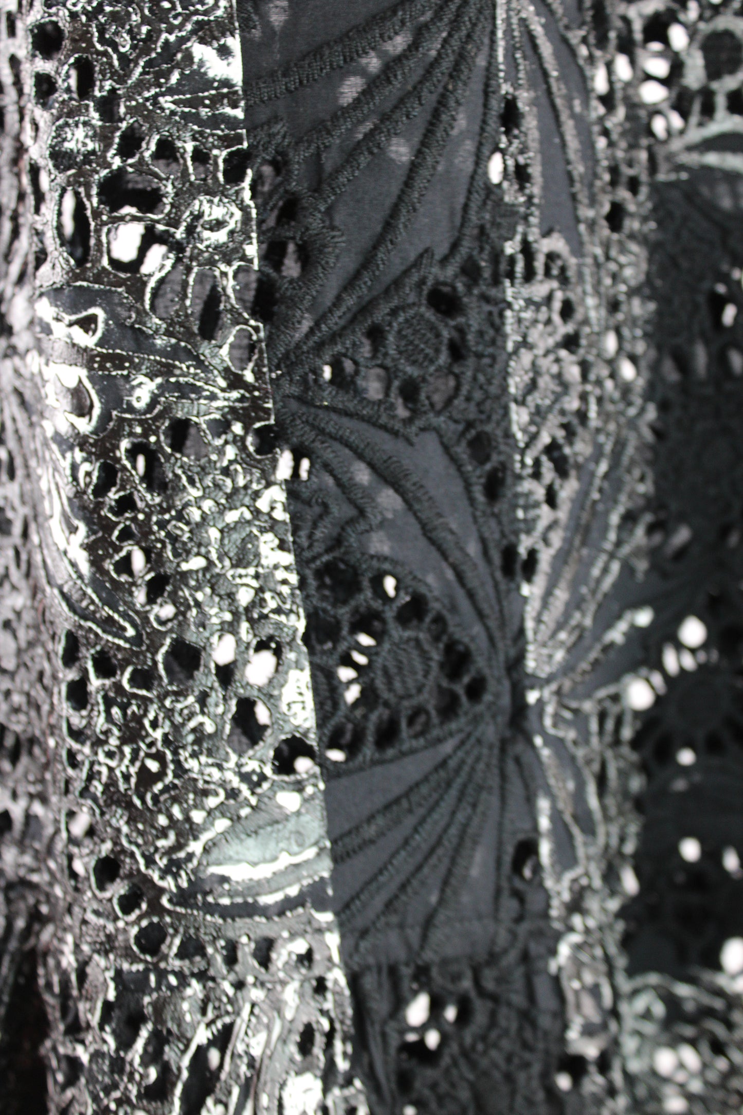 Sleeveless Black Lace Top with White and Black Print