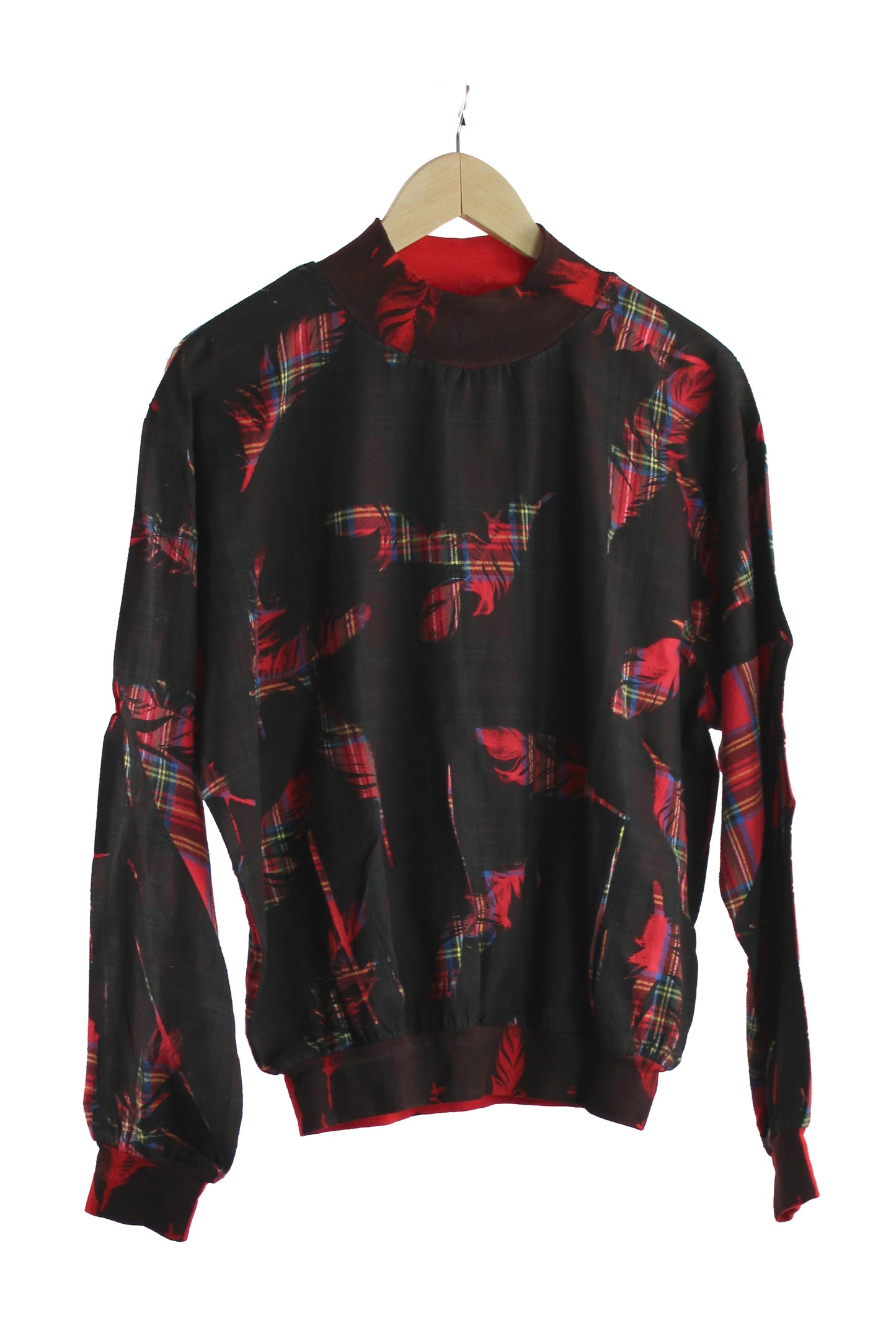 Cotton Flannel Top with Black Feather Print
