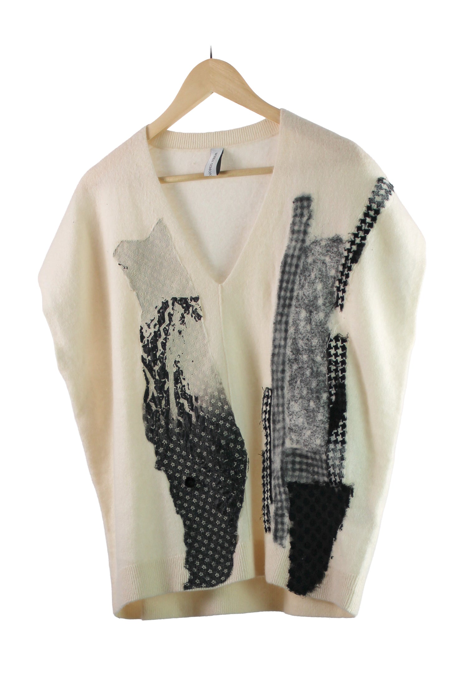 Cream Colored Cashmere Sweater Vest with Black and White Felting