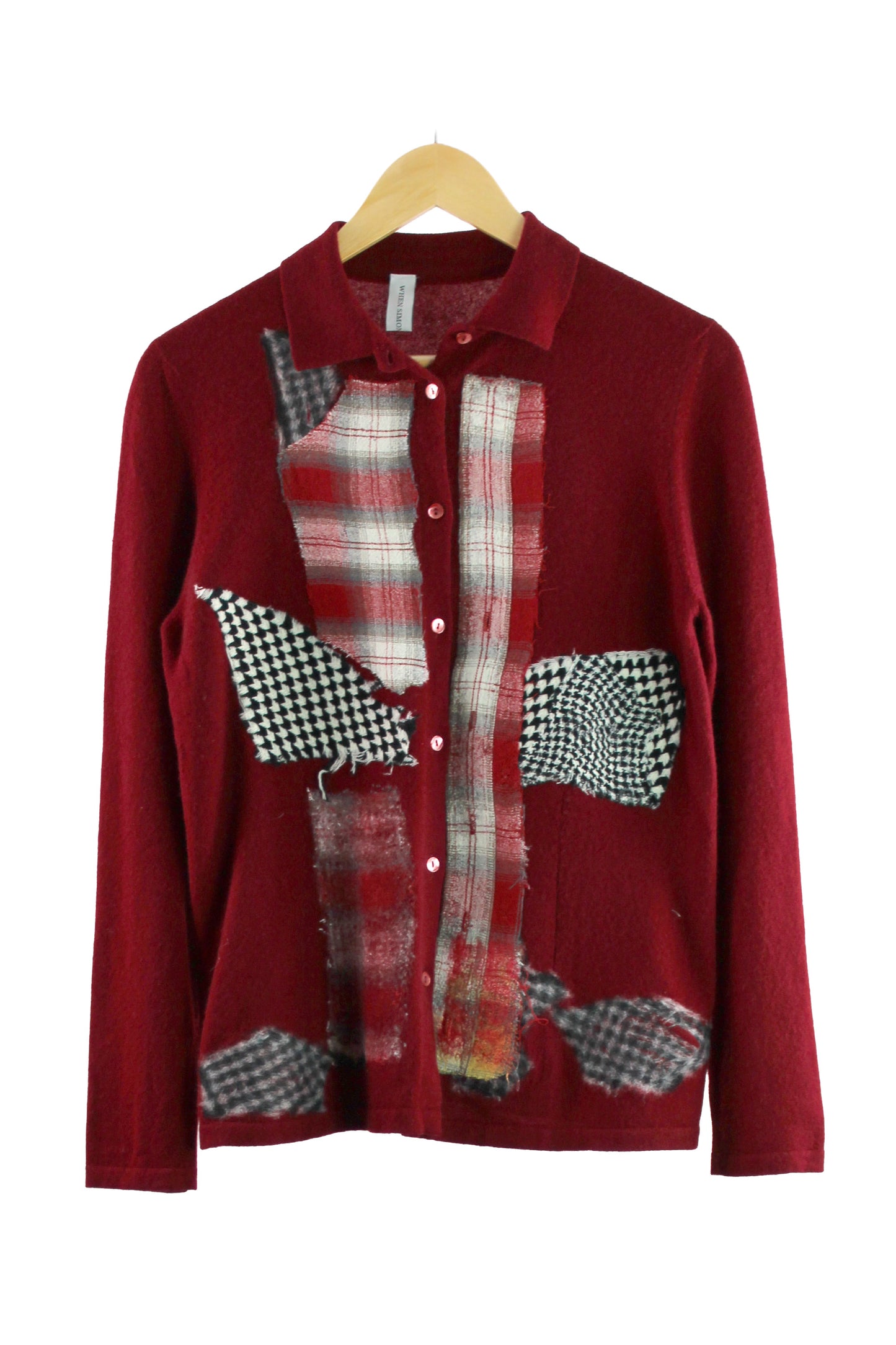 Long Sleeve Red Button up Cashmere Top with Felting