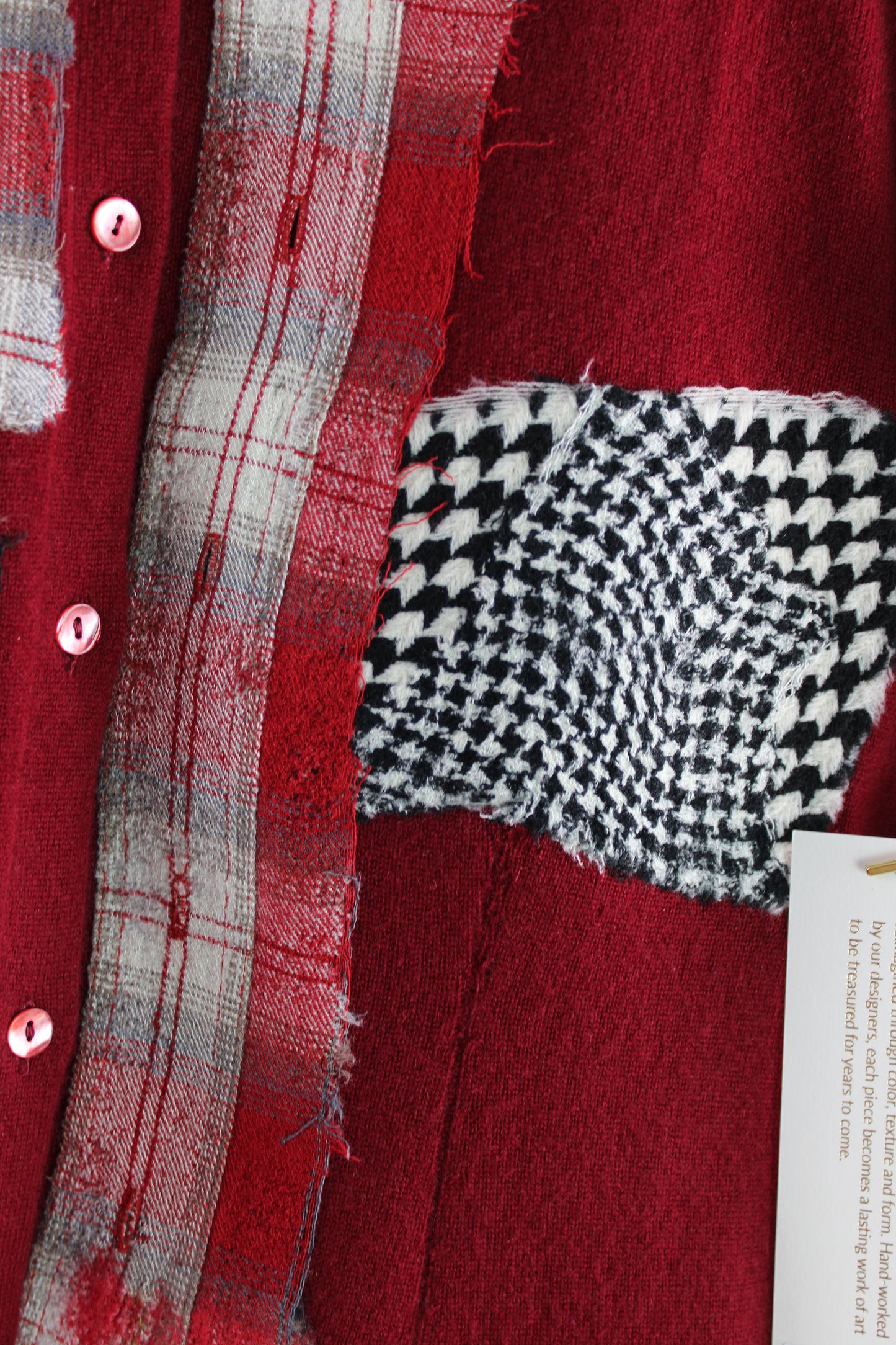 Long Sleeve Red Button up Cashmere Top with Felting