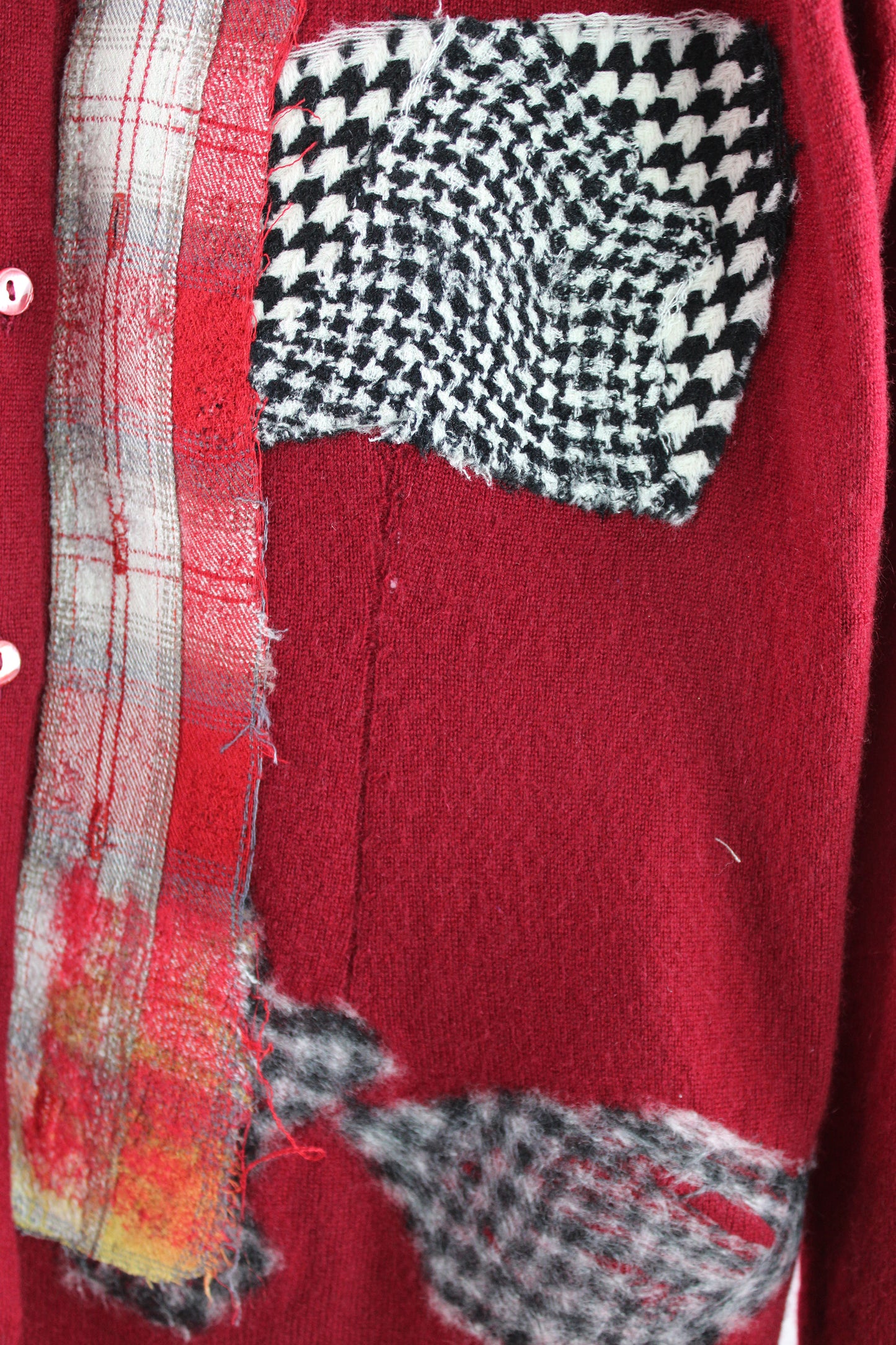 Long Sleeve Red Button up Cashmere Top with Felting