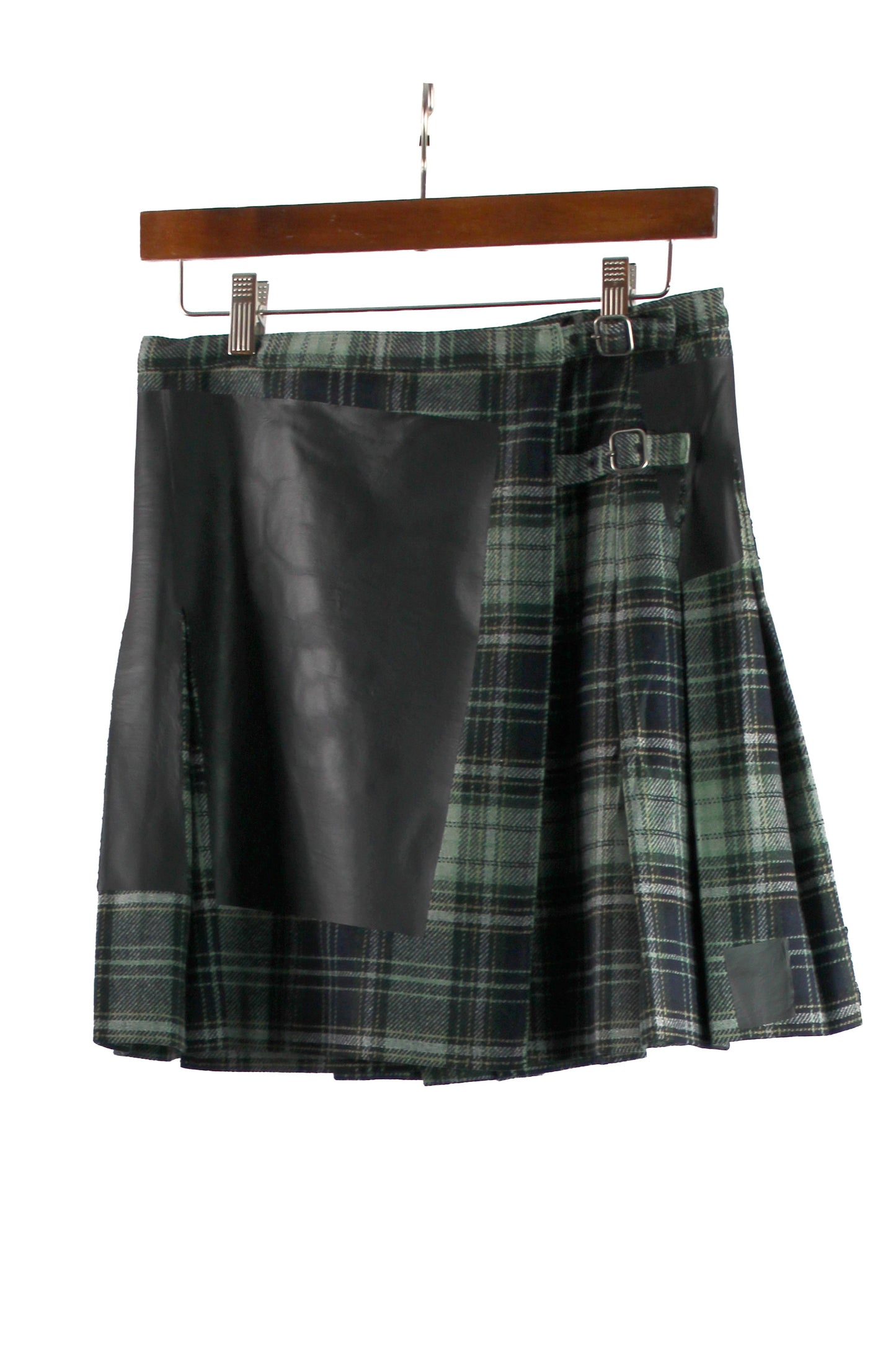 Green Kilt Mini Skirt with Black Foil