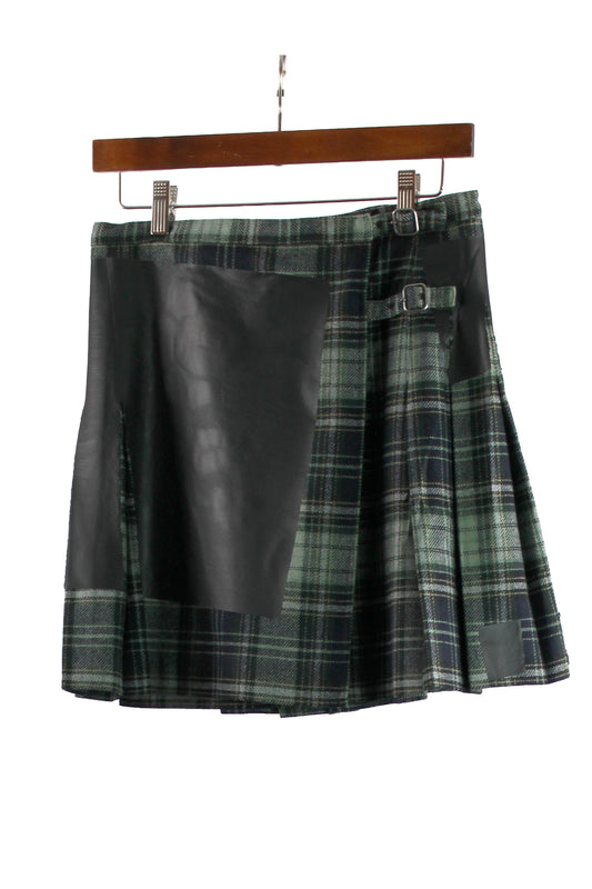 Green Kilt Mini Skirt with Black Foil