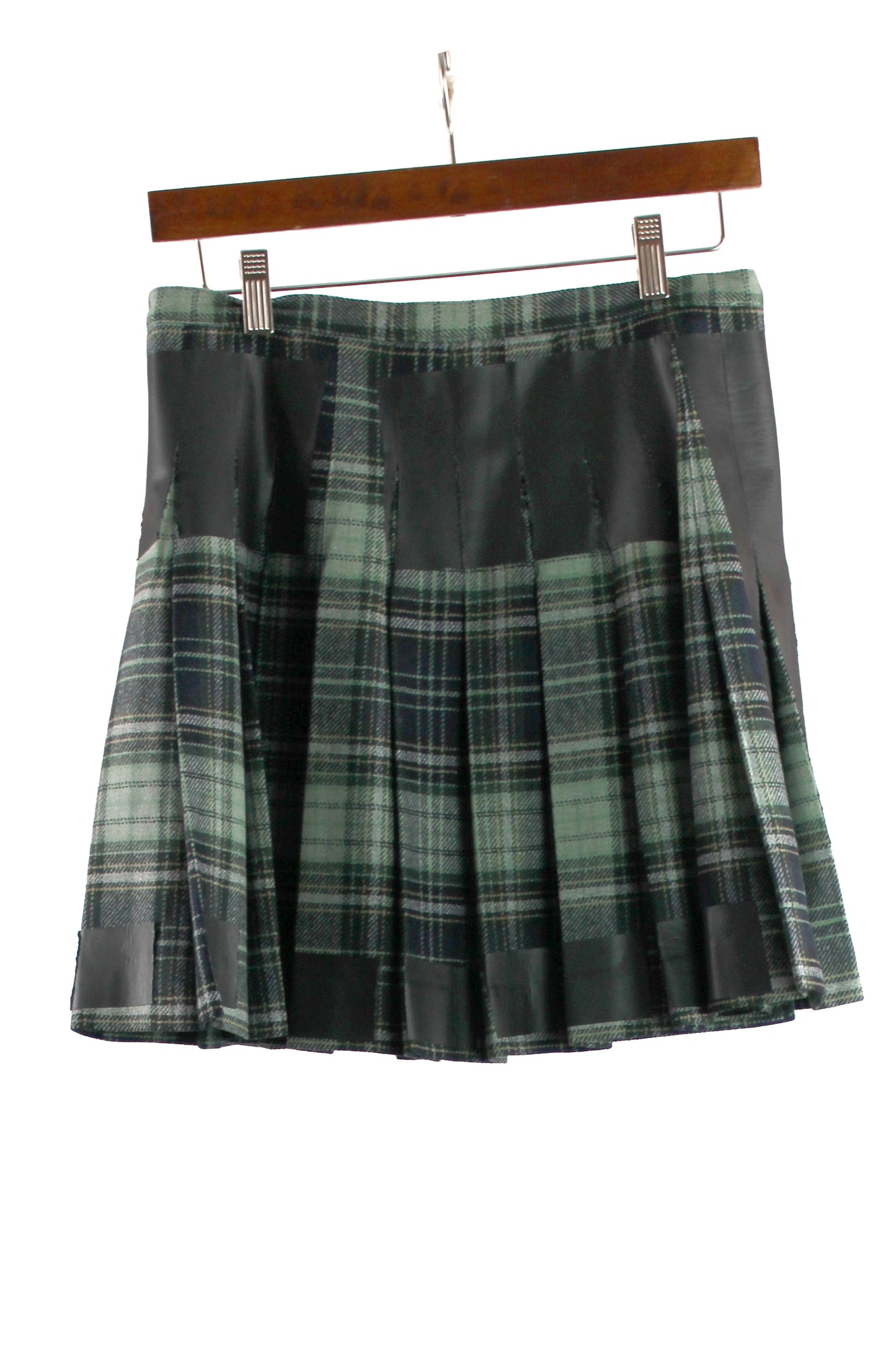 Green Kilt Mini Skirt with Black Foil
