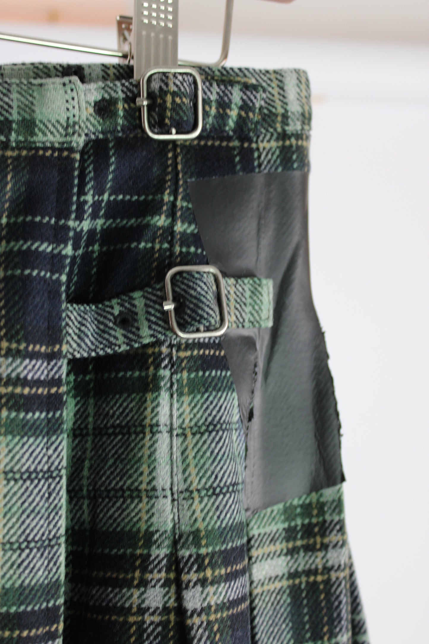 Green Kilt Mini Skirt with Black Foil